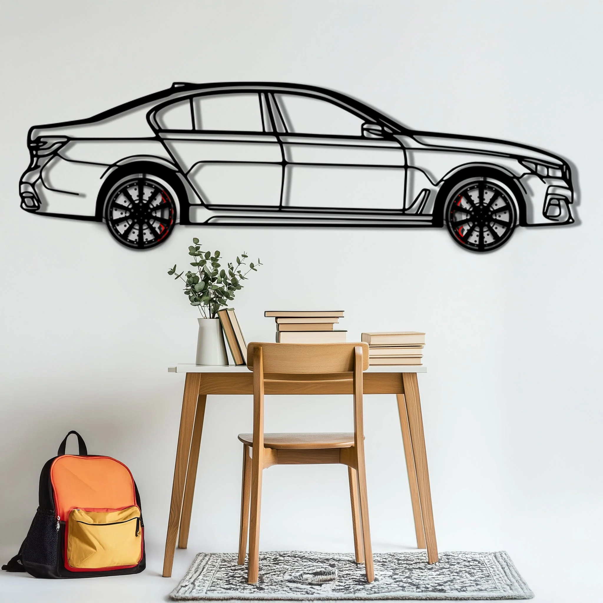 BMW 750i Metal Car Wall Art with Rotating Wheels - Luxury Executive Sedan Silhouette - Interactive Automotive Wall Decor - KAFMEKA104 - Image 5