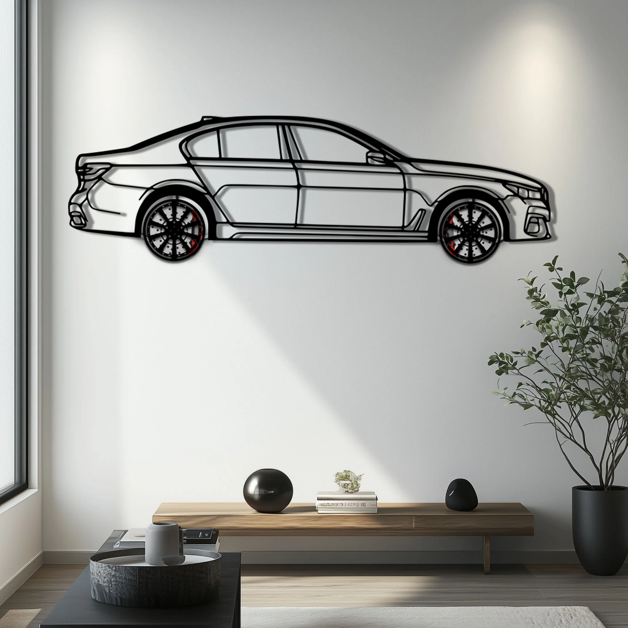 BMW 750i Metal Car Wall Art with Rotating Wheels - Luxury Executive Sedan Silhouette - Interactive Automotive Wall Decor - KAFMEKA104 - Image 6