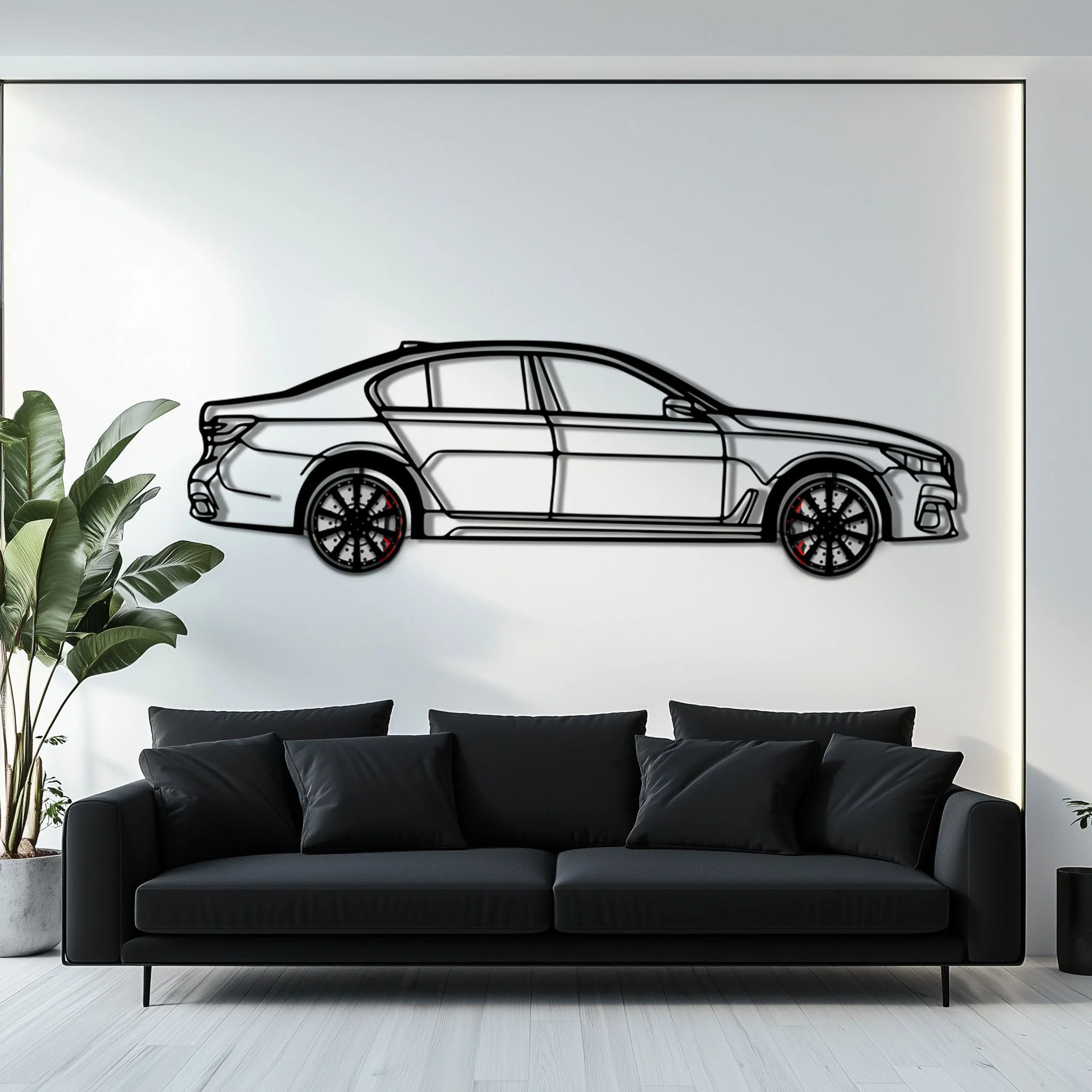 BMW 750i Metal Car Wall Art with Rotating Wheels - Luxury Executive Sedan Silhouette - Interactive Automotive Wall Decor - KAFMEKA104 - Image 7