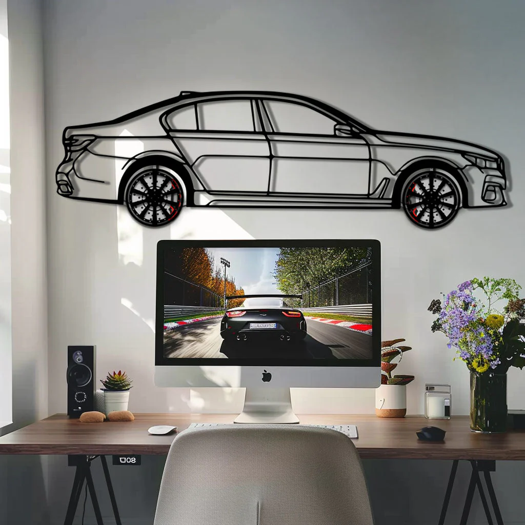 BMW 750i Metal Car Wall Art with Rotating Wheels - Luxury Executive Sedan Silhouette - Interactive Automotive Wall Decor - KAFMEKA104 - Image 8