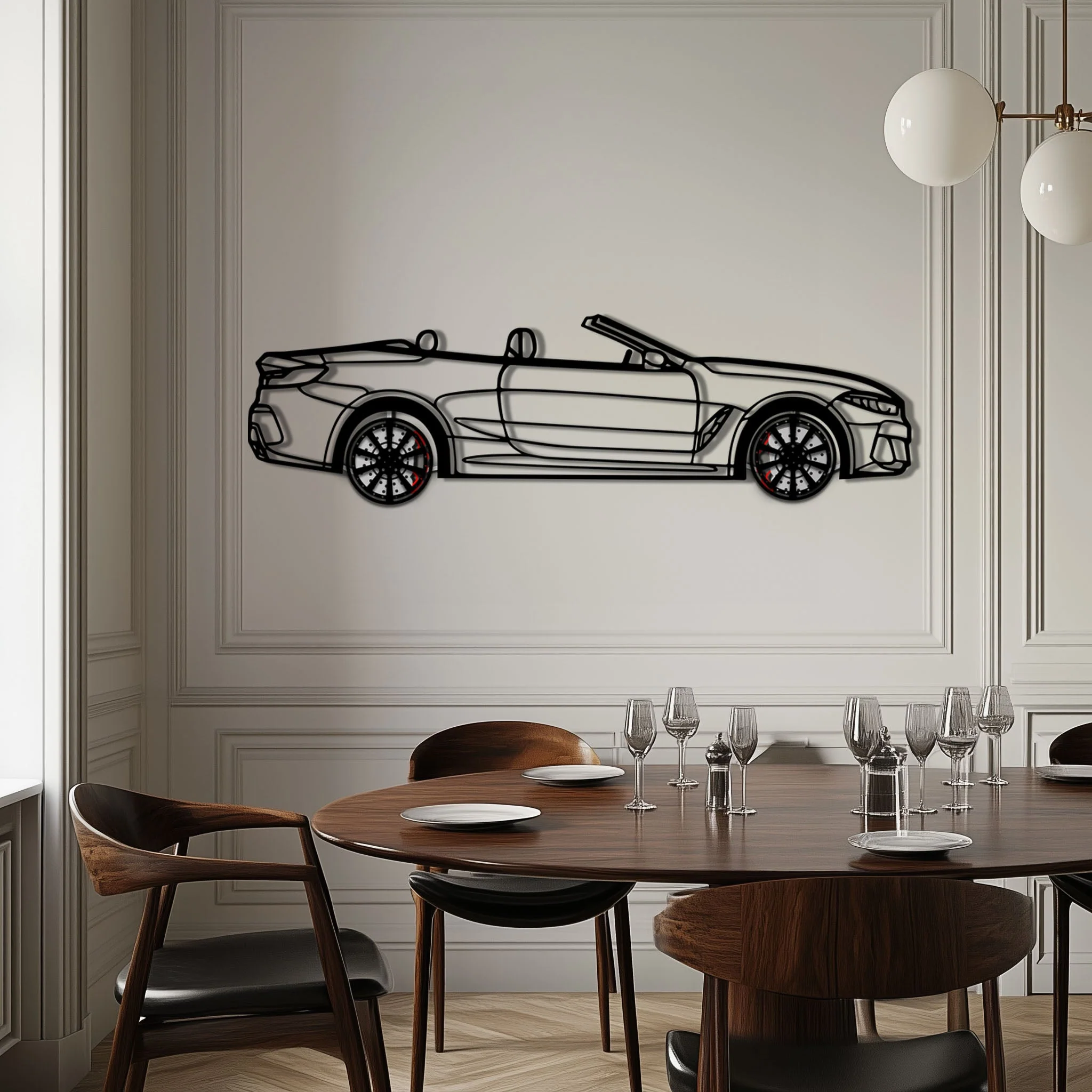 BMW 850i Metal Car Wall Art with Rotating Wheels - Luxury Grand Tourer Silhouette - Interactive Automotive Wall Decor - KAFMEKA105 - Image 4