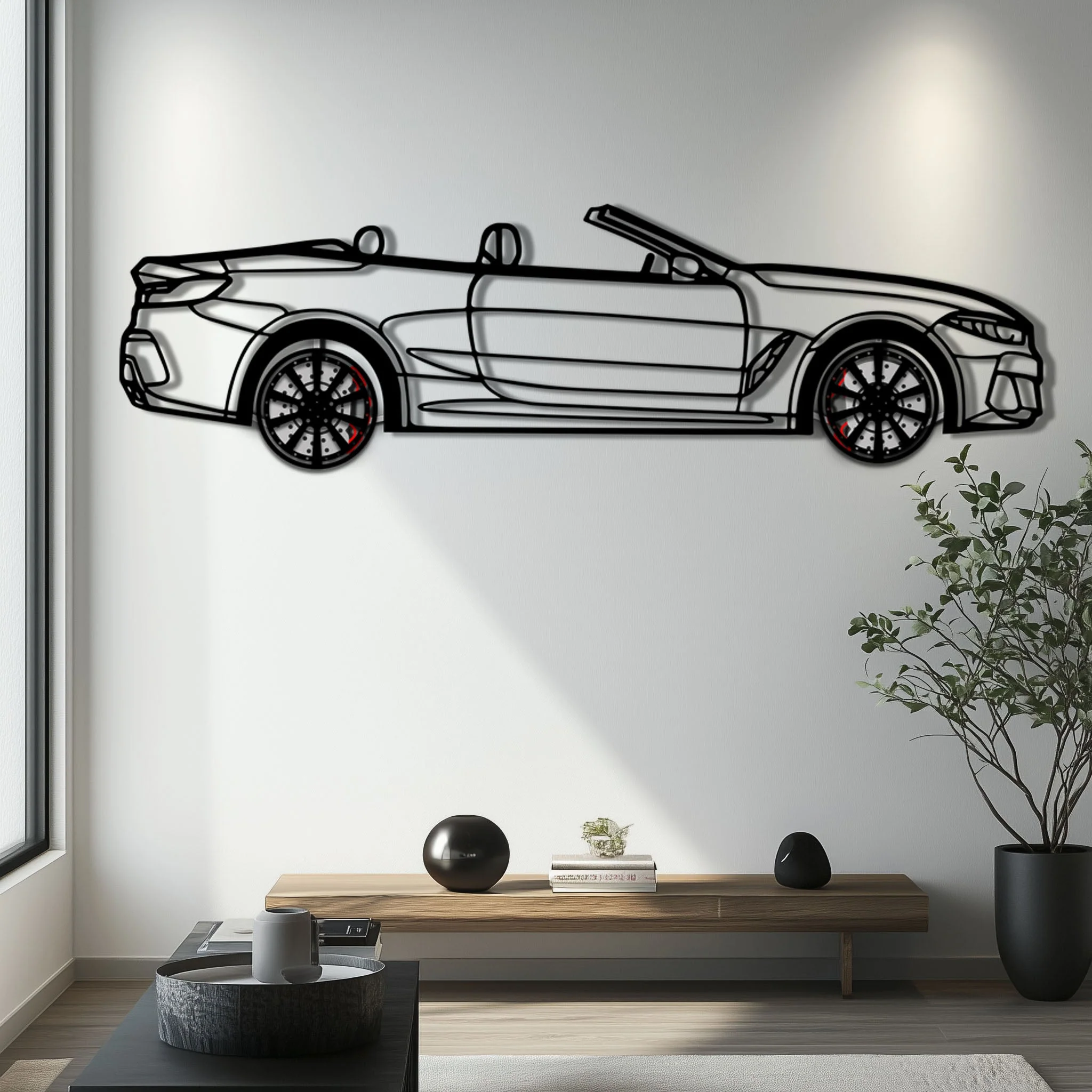 BMW 850i Metal Car Wall Art with Rotating Wheels - Luxury Grand Tourer Silhouette - Interactive Automotive Wall Decor - KAFMEKA105 - Image 7