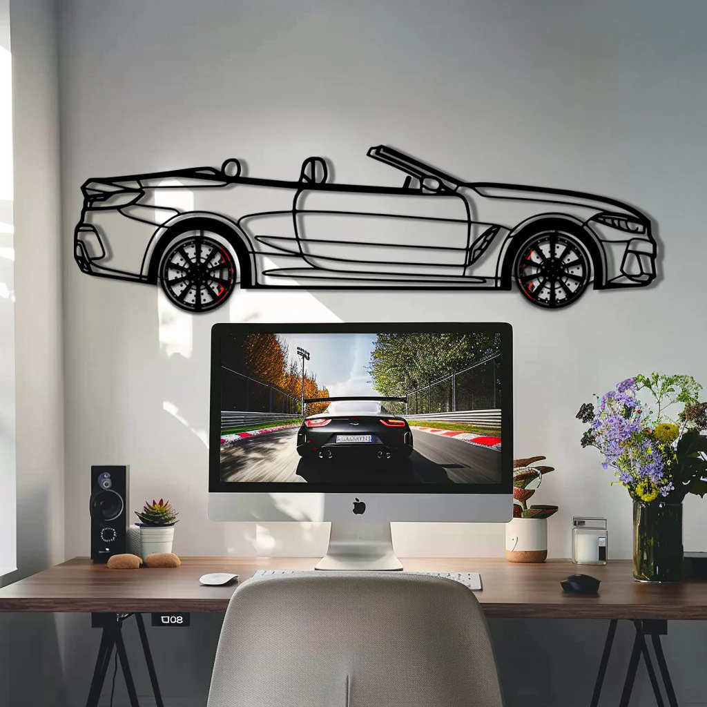 BMW 850i Metal Car Wall Art with Rotating Wheels - Luxury Grand Tourer Silhouette - Interactive Automotive Wall Decor - KAFMEKA105 - Image 9