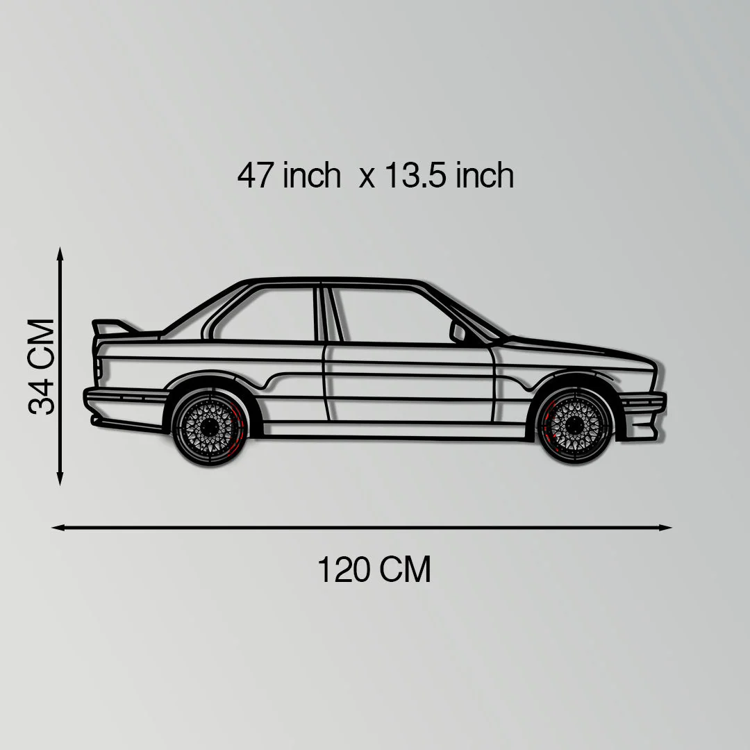 BMW E30 M3 Metal Car Wall Art with Rotating Wheels - Classic M Power Silhouette Decor - Interactive Automotive Wall Art - KAFMEKA100 - Image 11