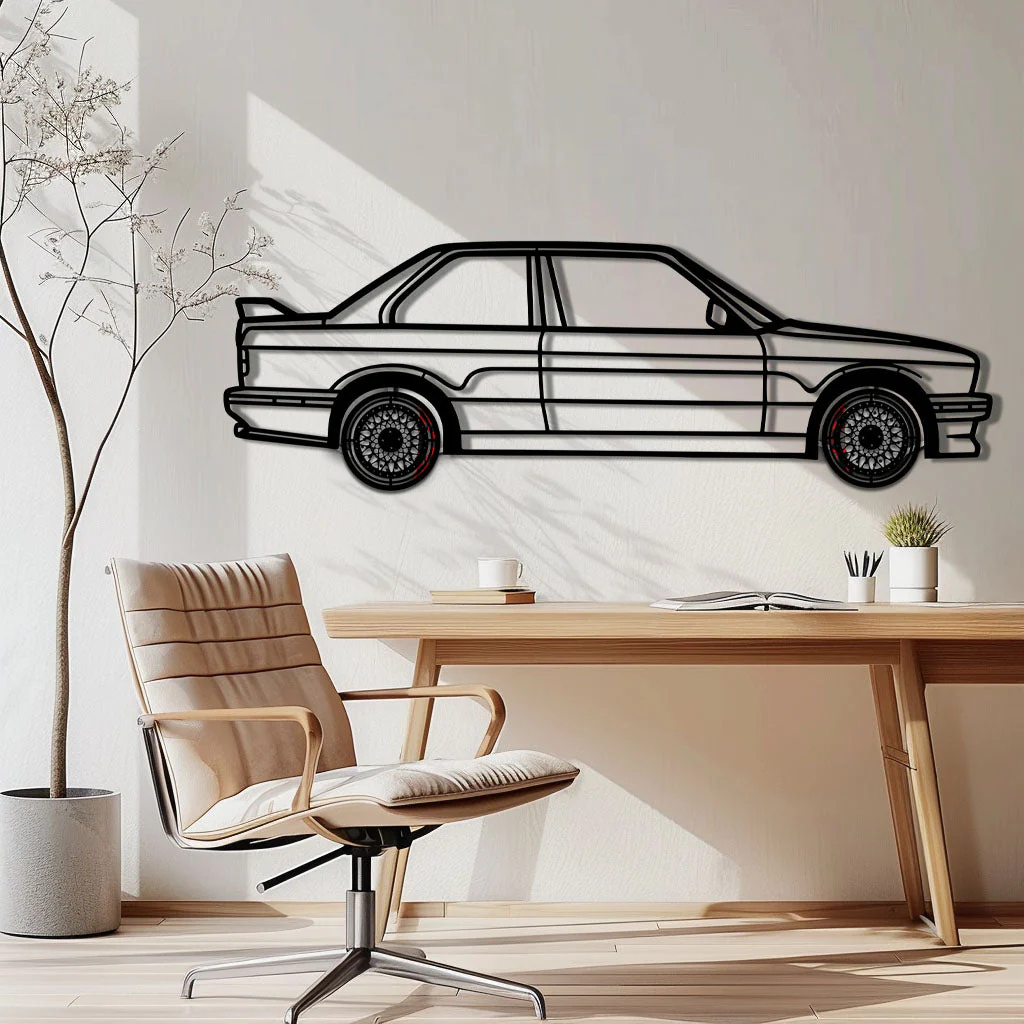 BMW E30 M3 Metal Car Wall Art with Rotating Wheels - Classic M Power Silhouette Decor - Interactive Automotive Wall Art - KAFMEKA100 - Image 3