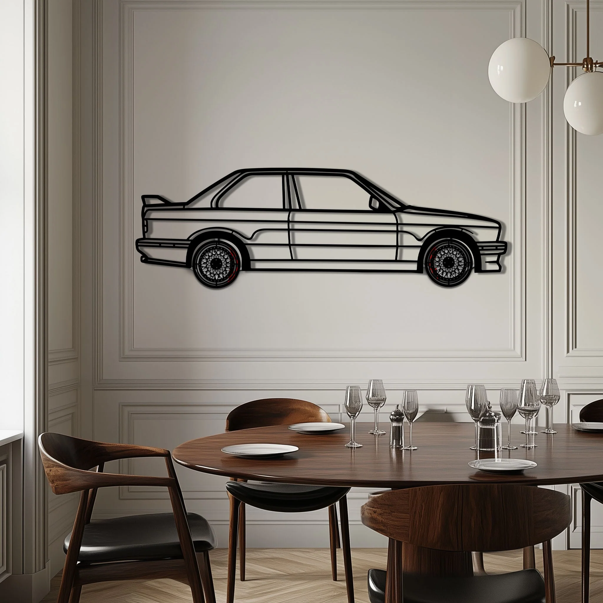 BMW E30 M3 Metal Car Wall Art with Rotating Wheels - Classic M Power Silhouette Decor - Interactive Automotive Wall Art - KAFMEKA100 - Image 4