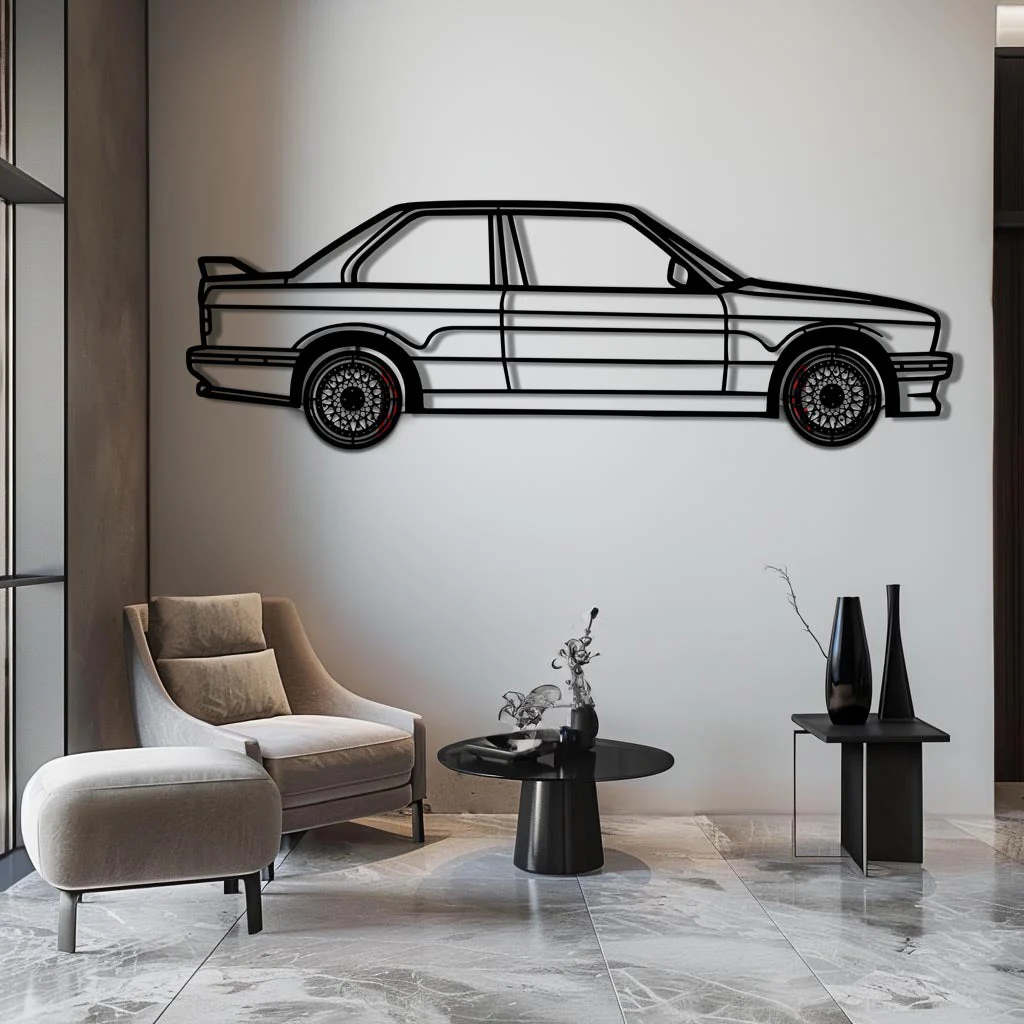 BMW E30 M3 Metal Car Wall Art with Rotating Wheels - Classic M Power Silhouette Decor - Interactive Automotive Wall Art - KAFMEKA100 - Image 5