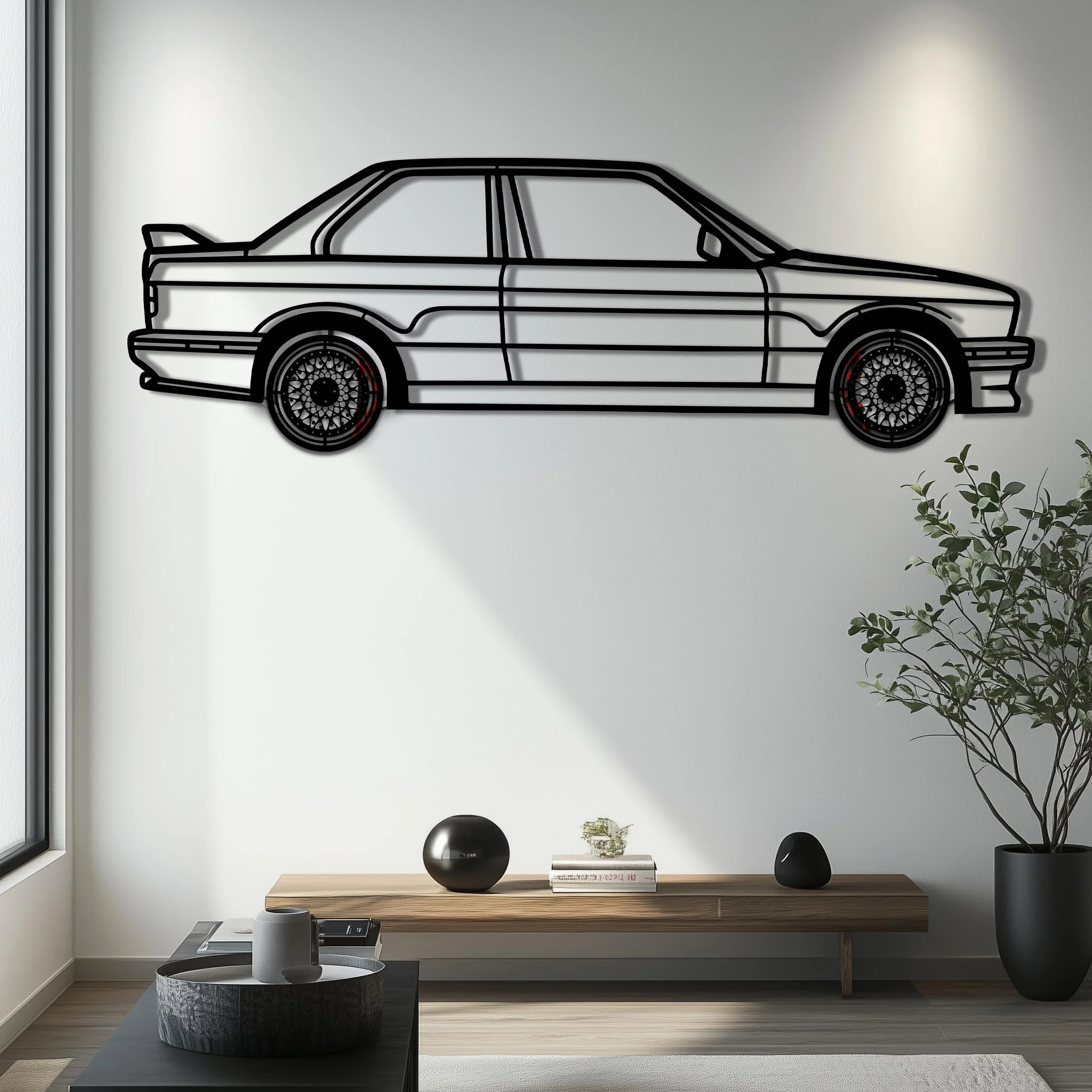 BMW E30 M3 Metal Car Wall Art with Rotating Wheels - Classic M Power Silhouette Decor - Interactive Automotive Wall Art - KAFMEKA100 - Image 7