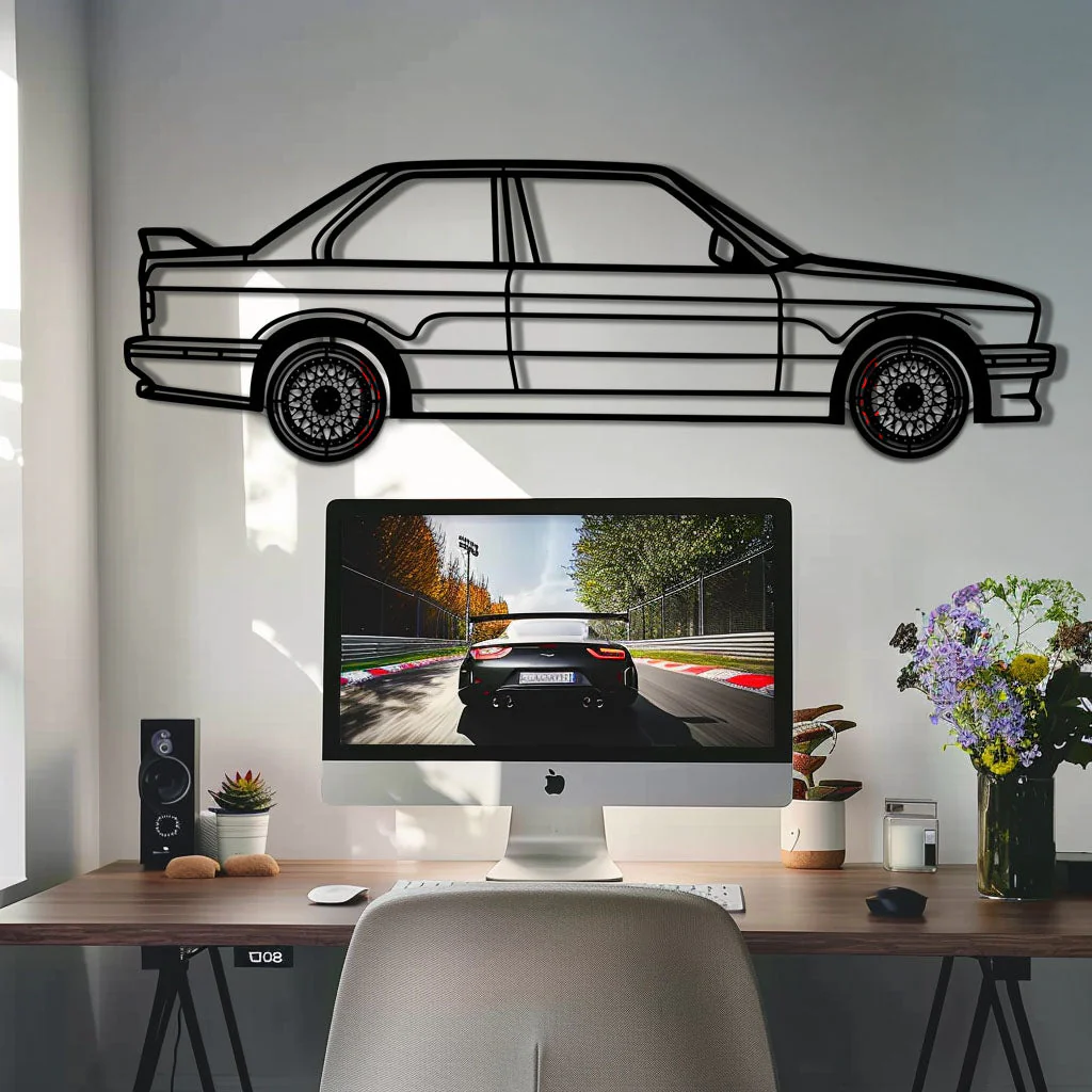 BMW E30 M3 Metal Car Wall Art with Rotating Wheels - Classic M Power Silhouette Decor - Interactive Automotive Wall Art - KAFMEKA100 - Image 9