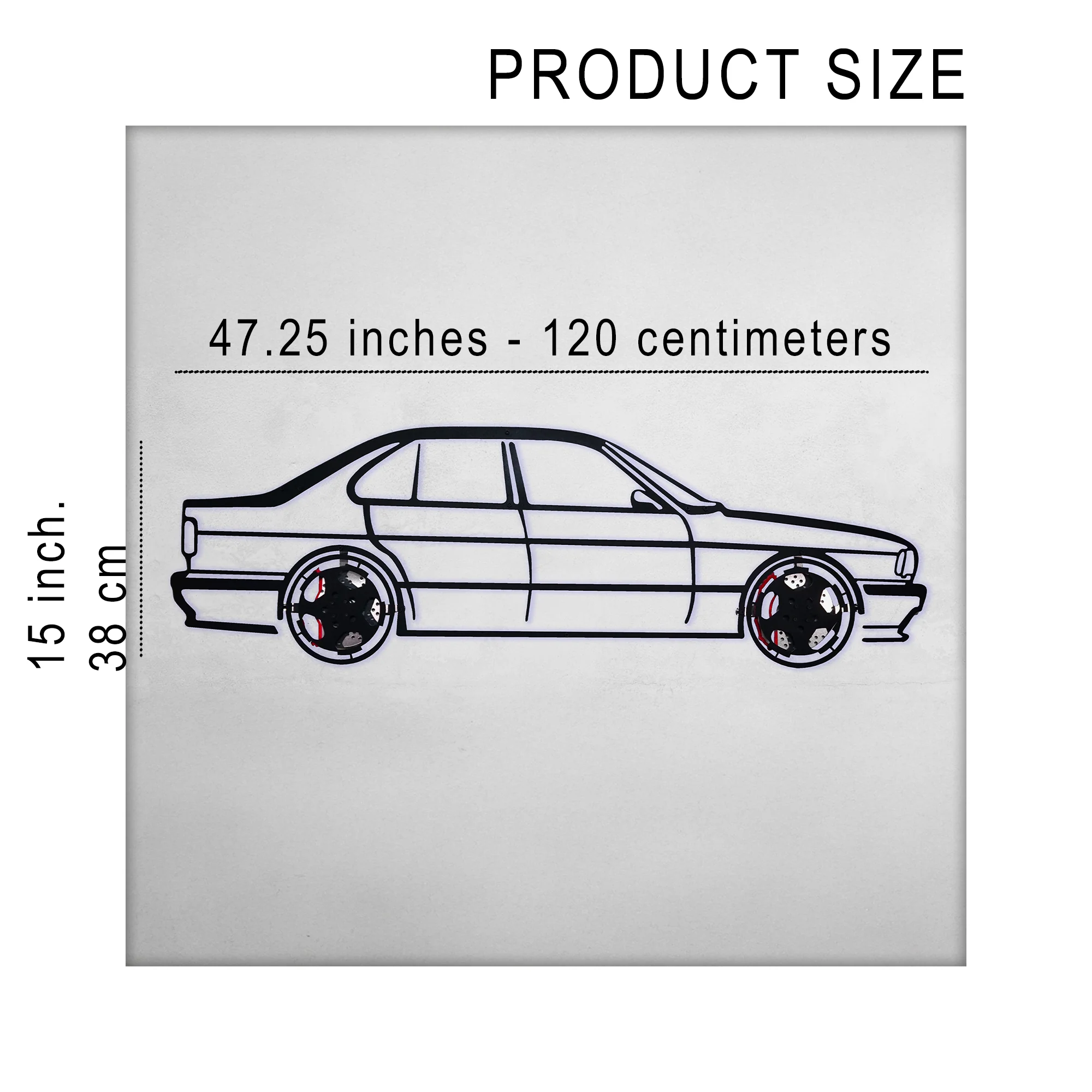 BMW E34 M5 Wall Art – Classic Steel Silhouette with Spinning Wheels-KAFMEKA014 - Image 10
