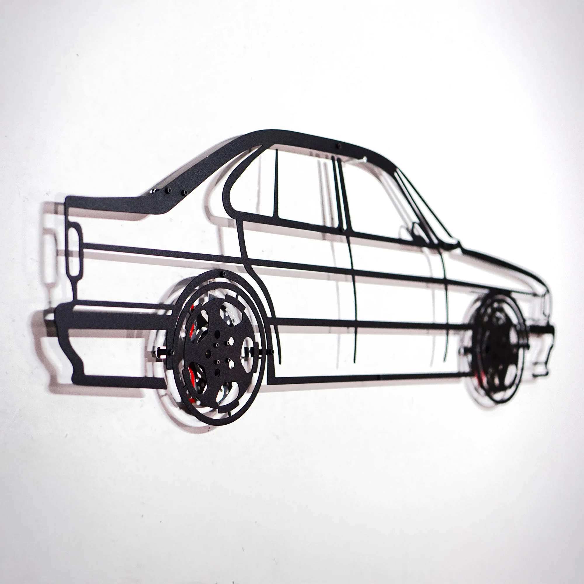 BMW E34 M5 Wall Art – Classic Steel Silhouette with Spinning Wheels-KAFMEKA014 - Image 3
