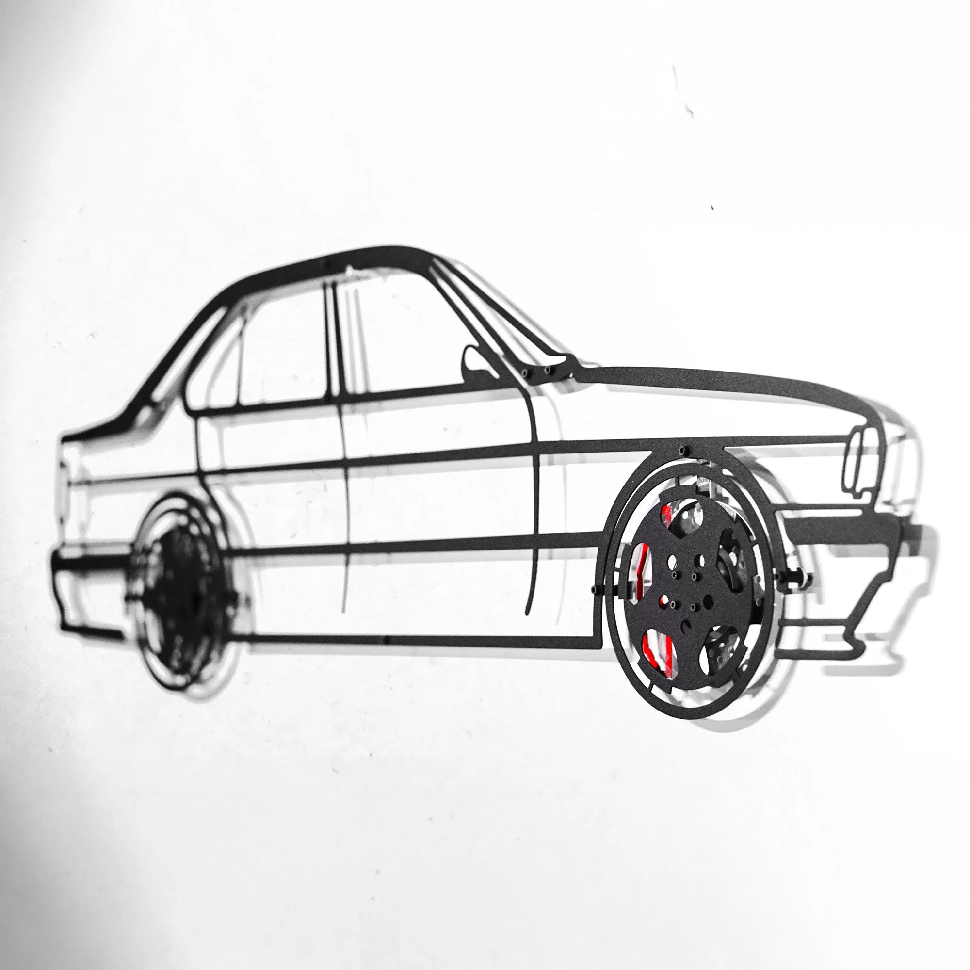 BMW E34 M5 Wall Art – Classic Steel Silhouette with Spinning Wheels-KAFMEKA014 - Image 5
