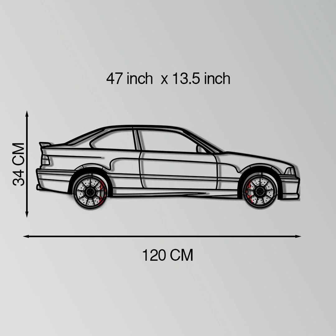 BMW E36 M3 Metal Car Wall Art with Rotating Wheels - 90s Performance Legend Silhouette - Interactive Automotive Wall Decor - KAFMEKA101 - Image 11