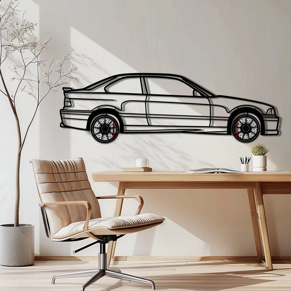 BMW E36 M3 Metal Car Wall Art with Rotating Wheels - 90s Performance Legend Silhouette - Interactive Automotive Wall Decor - KAFMEKA101 - Image 3