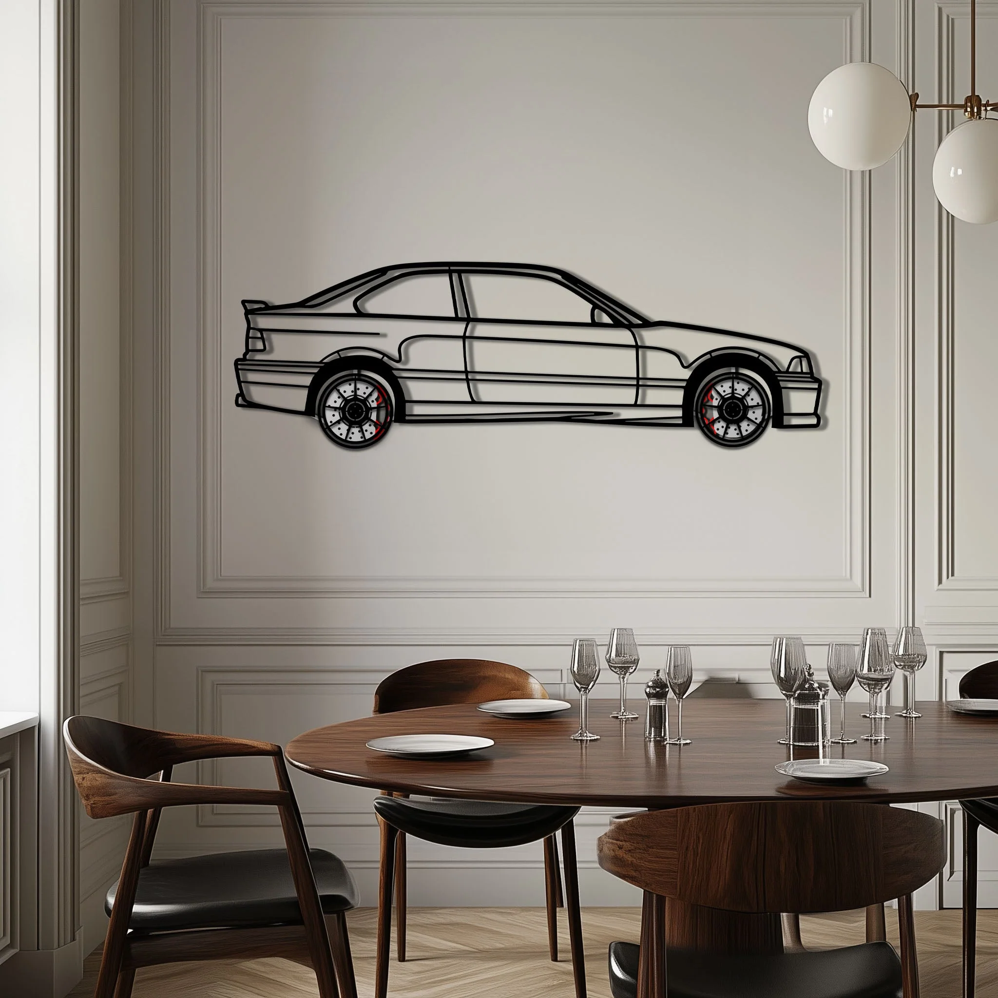 BMW E36 M3 Metal Car Wall Art with Rotating Wheels - 90s Performance Legend Silhouette - Interactive Automotive Wall Decor - KAFMEKA101 - Image 4