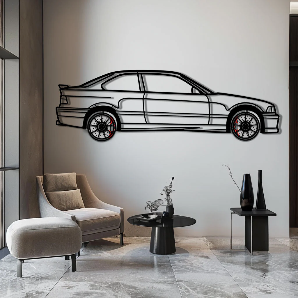 BMW E36 M3 Metal Car Wall Art with Rotating Wheels - 90s Performance Legend Silhouette - Interactive Automotive Wall Decor - KAFMEKA101 - Image 5