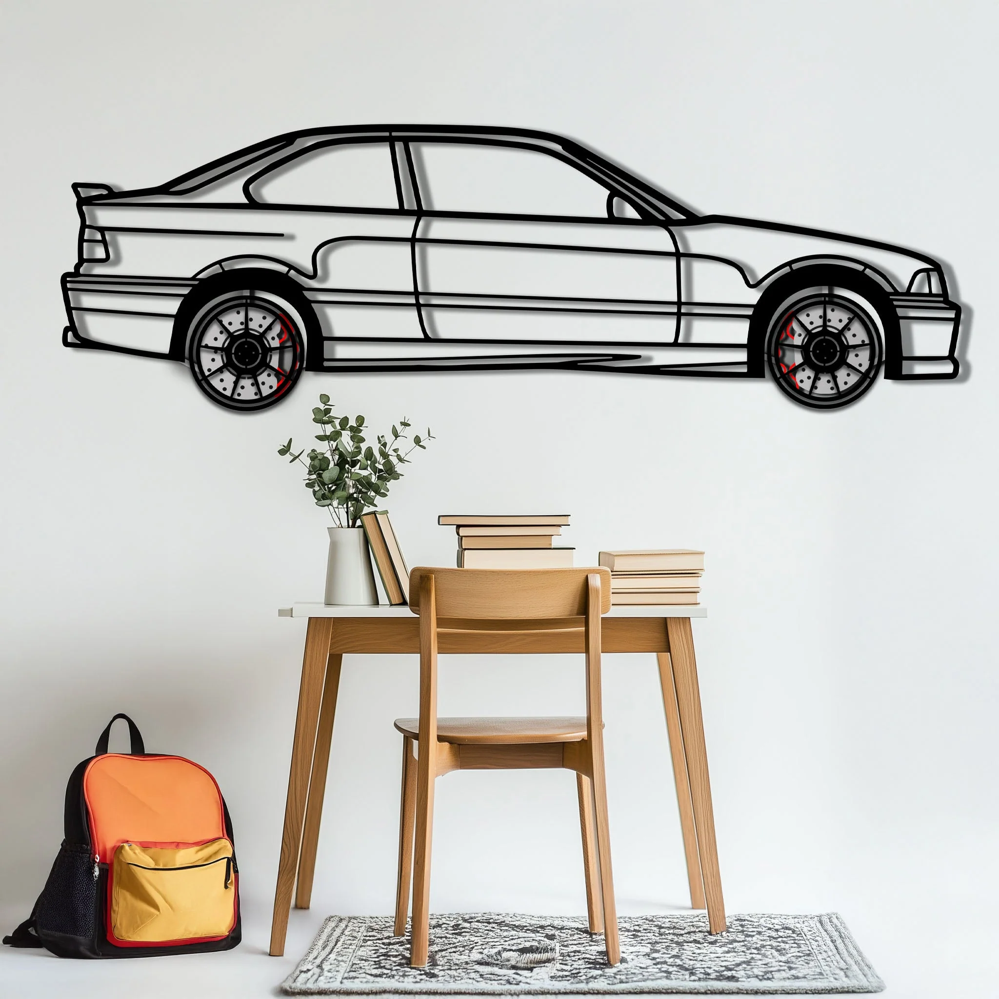 BMW E36 M3 Metal Car Wall Art with Rotating Wheels - 90s Performance Legend Silhouette - Interactive Automotive Wall Decor - KAFMEKA101 - Image 6