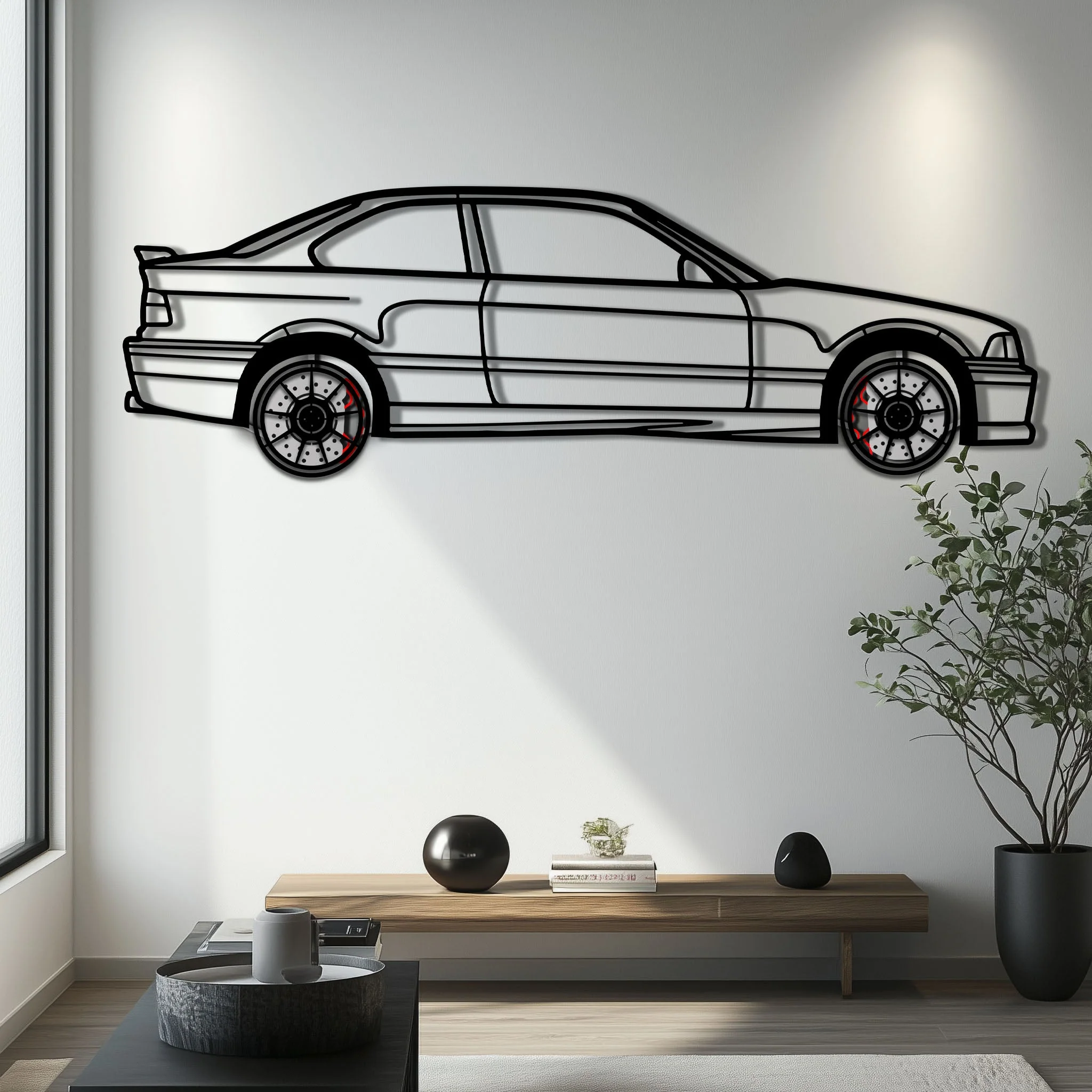 BMW E36 M3 Metal Car Wall Art with Rotating Wheels - 90s Performance Legend Silhouette - Interactive Automotive Wall Decor - KAFMEKA101 - Image 7