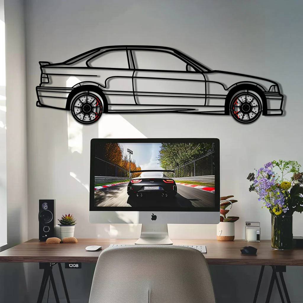 BMW E36 M3 Metal Car Wall Art with Rotating Wheels - 90s Performance Legend Silhouette - Interactive Automotive Wall Decor - KAFMEKA101 - Image 9