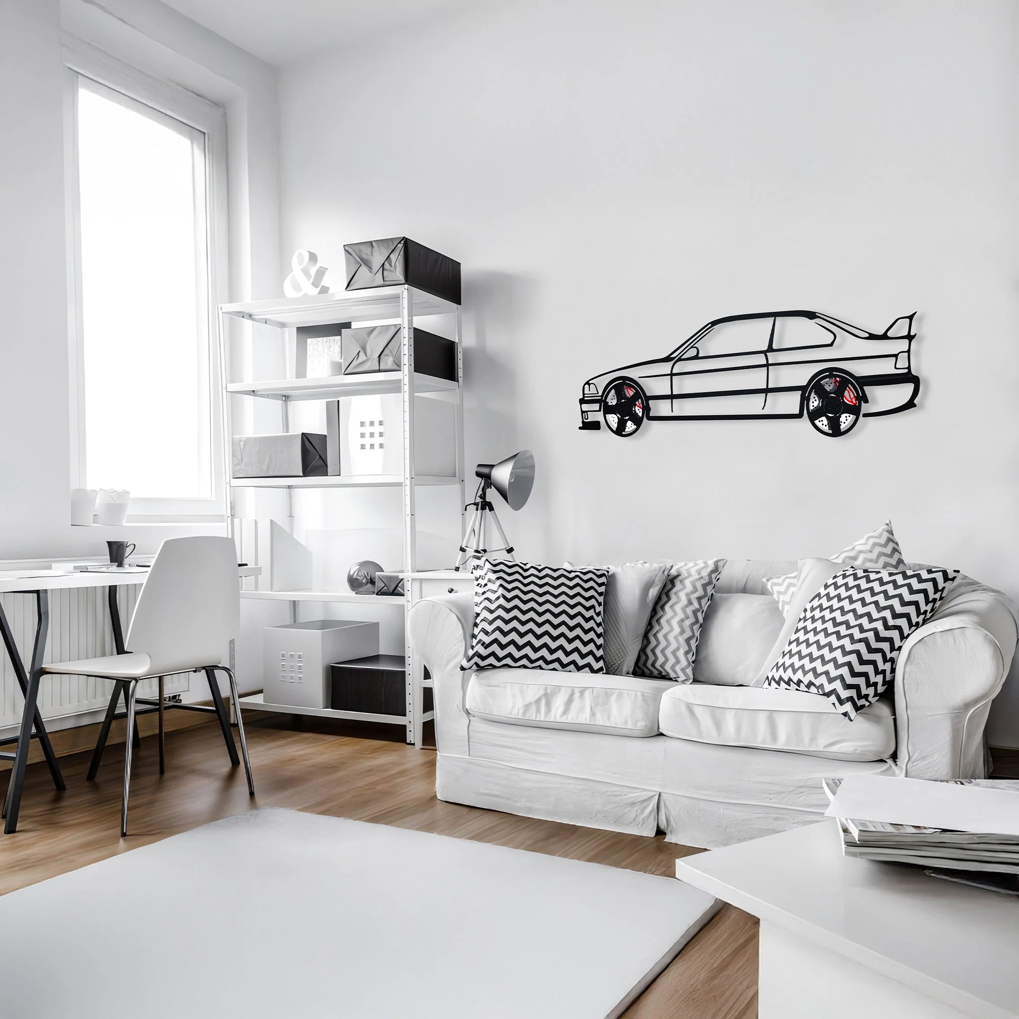 BMW E36 M3 Wall Art – Classic Steel Silhouette with Spinning Wheels-KAFMEKA015 - Image 10