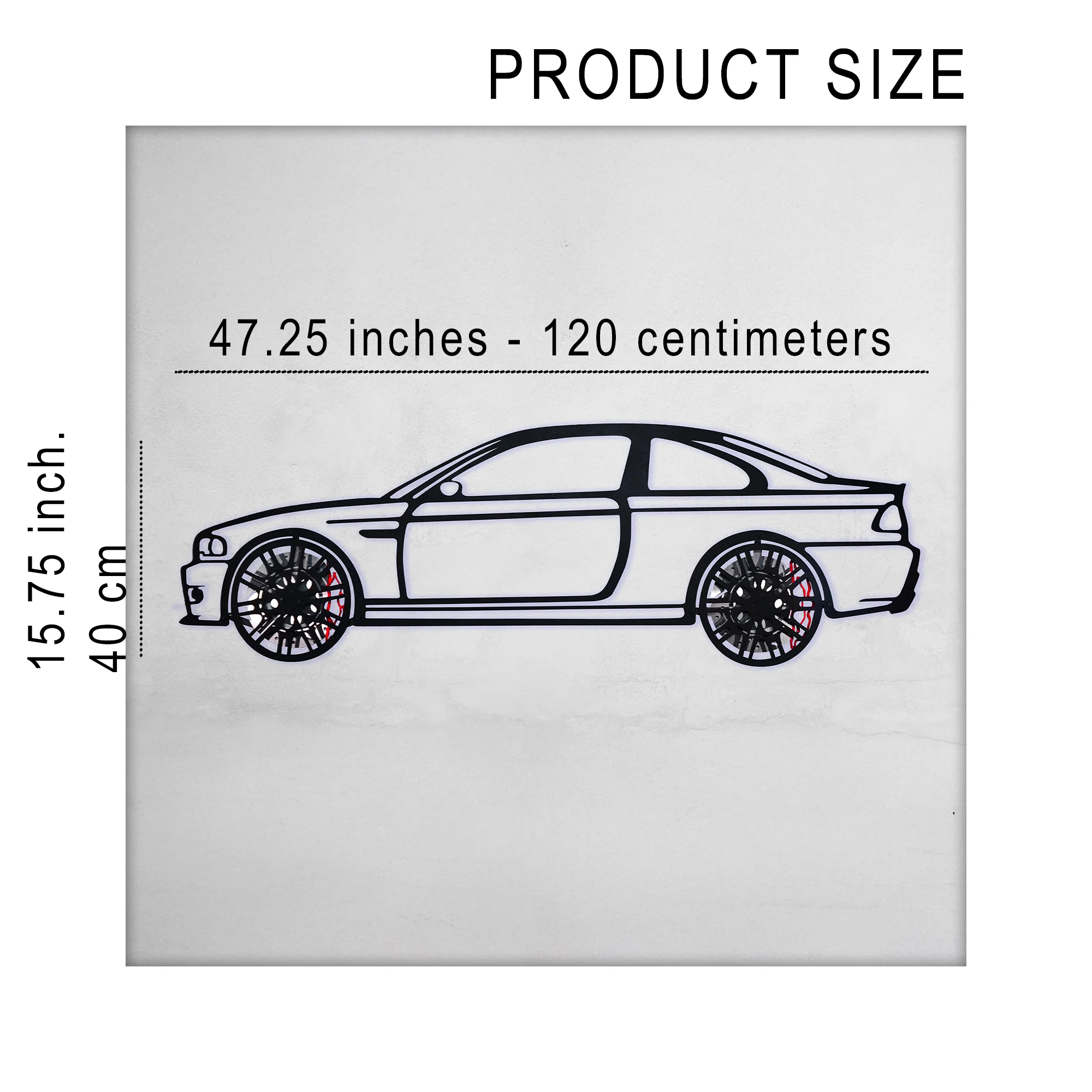 BMW E46 M3 Wall Art – Steel Silhouette with Spinning Wheels-KAFMEKA016 - Image 11