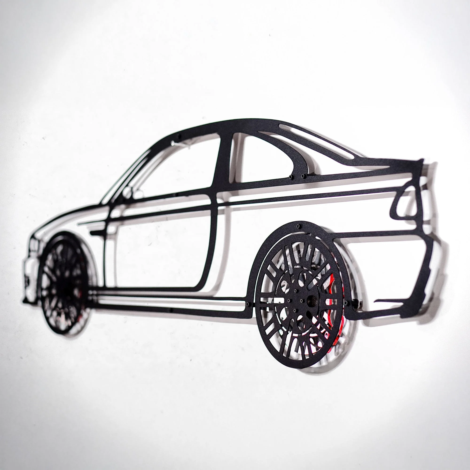 BMW E46 M3 Wall Art – Steel Silhouette with Spinning Wheels-KAFMEKA016 - Image 5