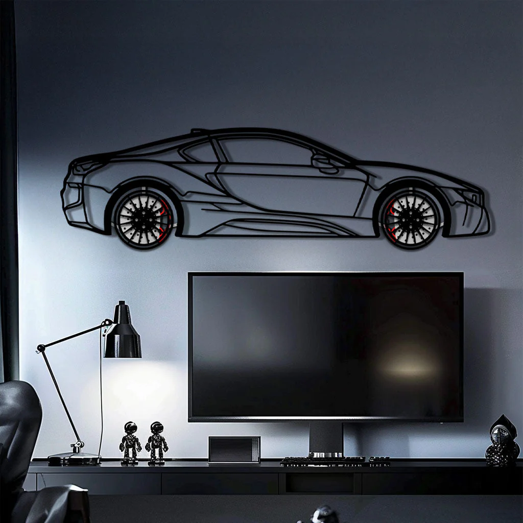 BMW i8 Metal Car Wall Art with Rotating Wheels - Futuristic Hybrid Supercar Silhouette - Interactive Automotive Decor - KAFMEKA106 - Image 2