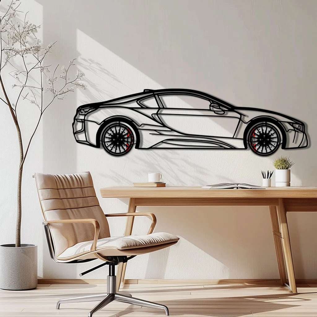 BMW i8 Metal Car Wall Art with Rotating Wheels - Futuristic Hybrid Supercar Silhouette - Interactive Automotive Decor - KAFMEKA106 - Image 3