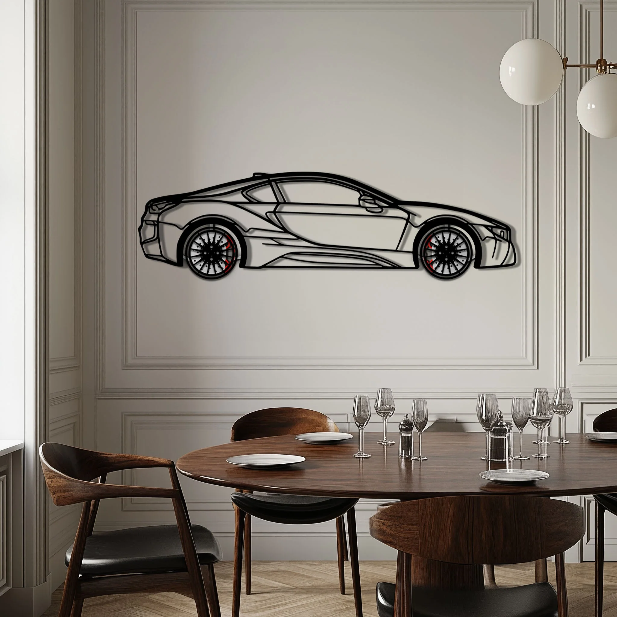 BMW i8 Metal Car Wall Art with Rotating Wheels - Futuristic Hybrid Supercar Silhouette - Interactive Automotive Decor - KAFMEKA106 - Image 4