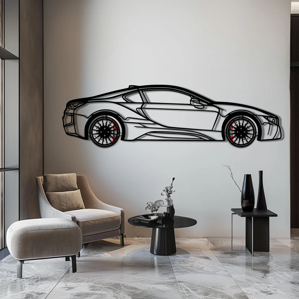 BMW i8 Metal Car Wall Art with Rotating Wheels - Futuristic Hybrid Supercar Silhouette - Interactive Automotive Decor - KAFMEKA106 - Image 5