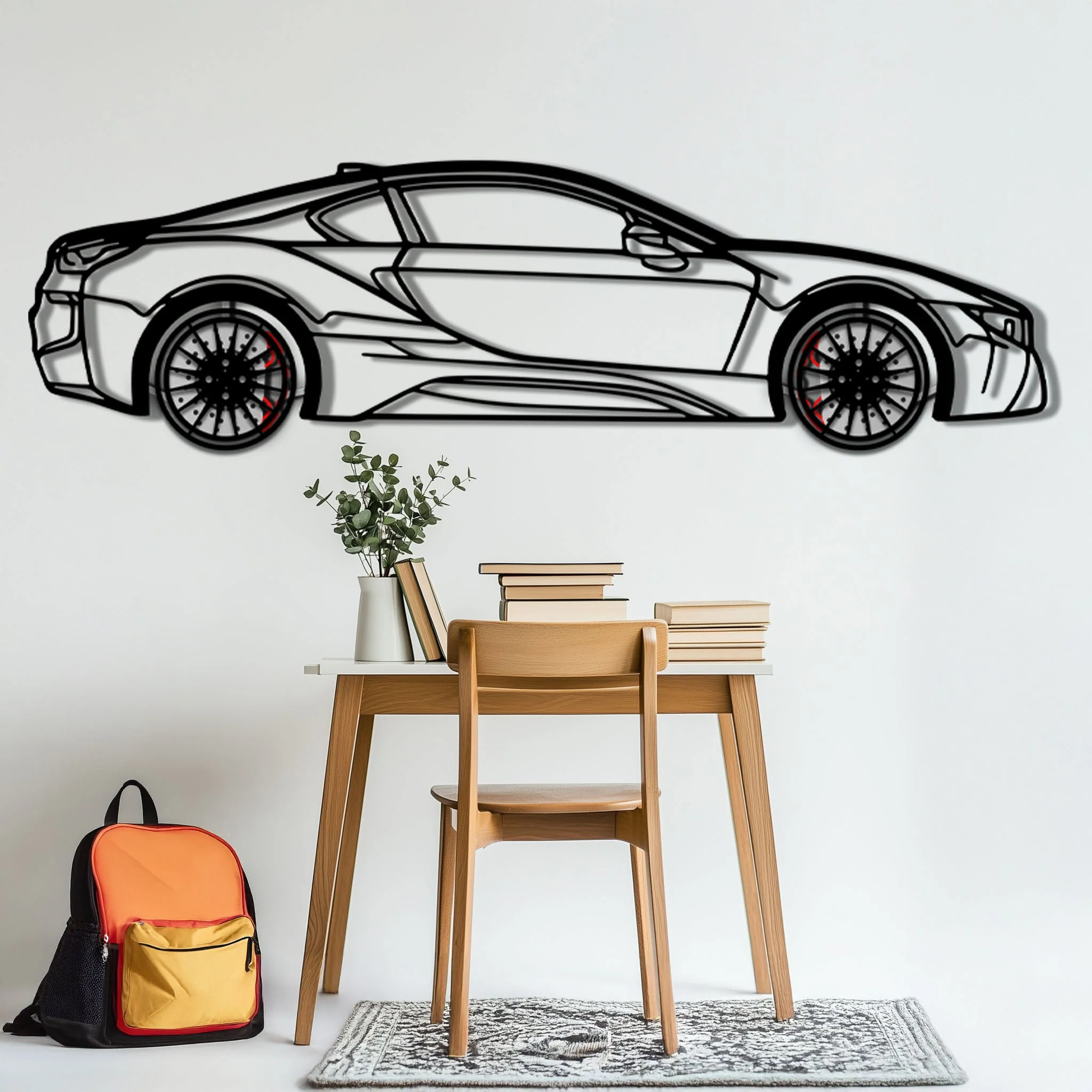 BMW i8 Metal Car Wall Art with Rotating Wheels - Futuristic Hybrid Supercar Silhouette - Interactive Automotive Decor - KAFMEKA106 - Image 6