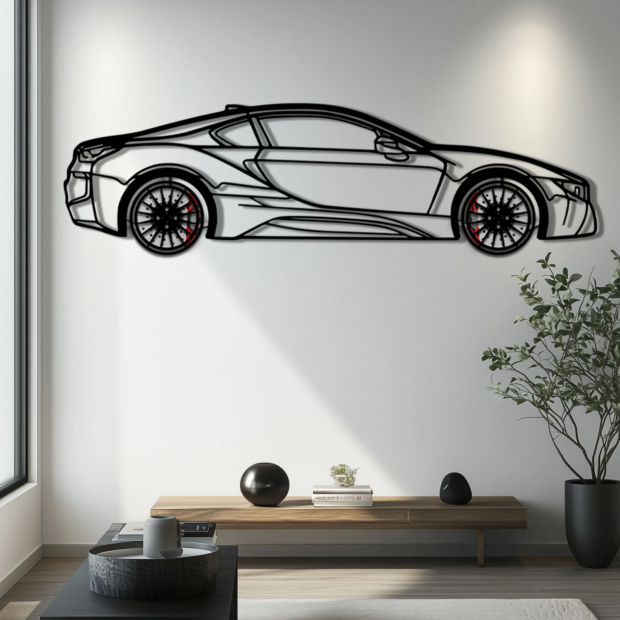 BMW i8 Metal Car Wall Art with Rotating Wheels - Futuristic Hybrid Supercar Silhouette - Interactive Automotive Decor - KAFMEKA106 - Image 7