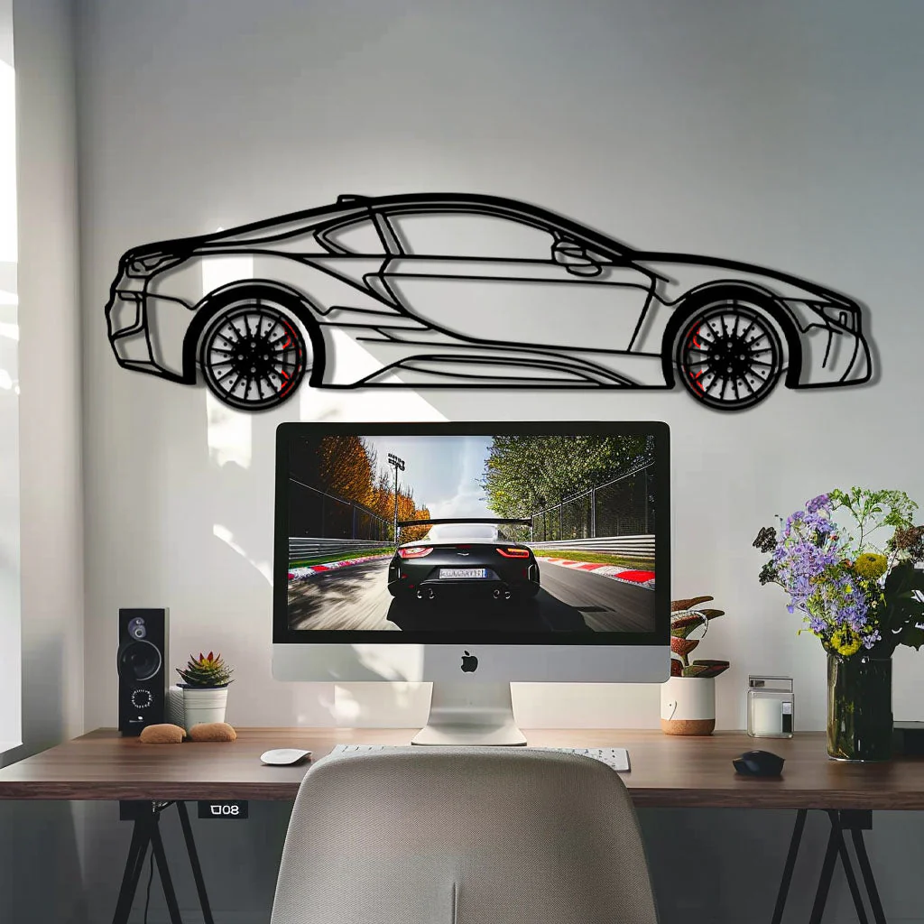 BMW i8 Metal Car Wall Art with Rotating Wheels - Futuristic Hybrid Supercar Silhouette - Interactive Automotive Decor - KAFMEKA106 - Image 9
