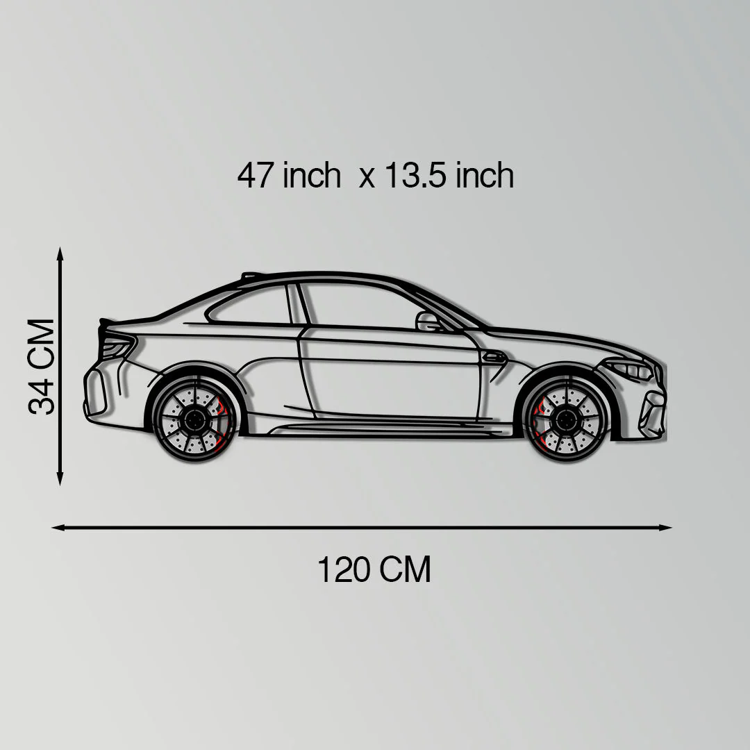 BMW M2 F87 Metal Car Wall Art with Rotating Wheels - M Power Compact Performance Silhouette - Interactive Automotive Decor - KAFMEKA107 - Image 11