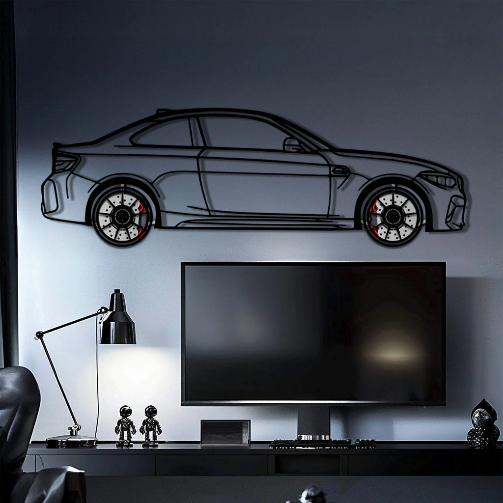 BMW M2 F87 Metal Car Wall Art with Rotating Wheels - M Power Compact Performance Silhouette - Interactive Automotive Decor - KAFMEKA107 - Image 2