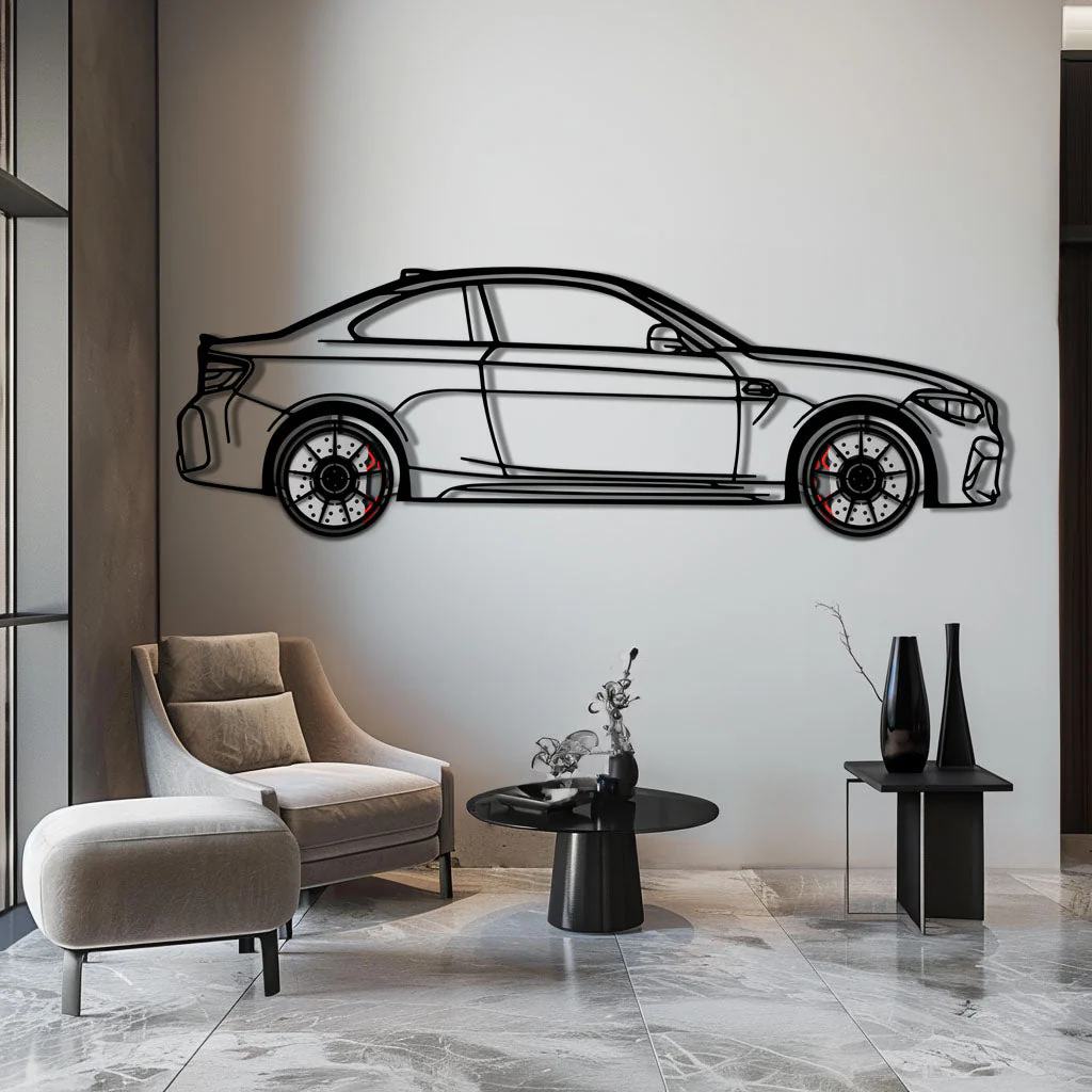 BMW M2 F87 Metal Car Wall Art with Rotating Wheels - M Power Compact Performance Silhouette - Interactive Automotive Decor - KAFMEKA107 - Image 5