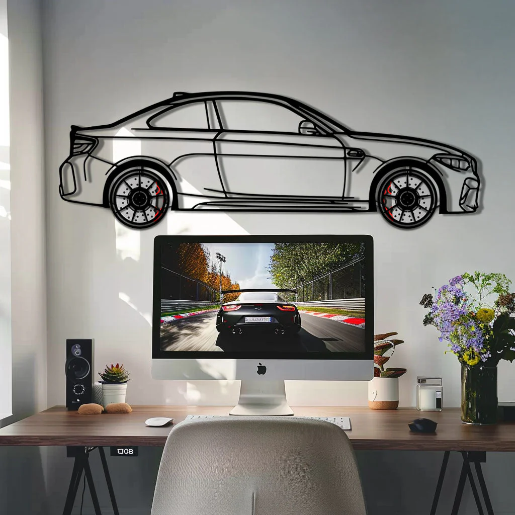 BMW M2 F87 Metal Car Wall Art with Rotating Wheels - M Power Compact Performance Silhouette - Interactive Automotive Decor - KAFMEKA107 - Image 9