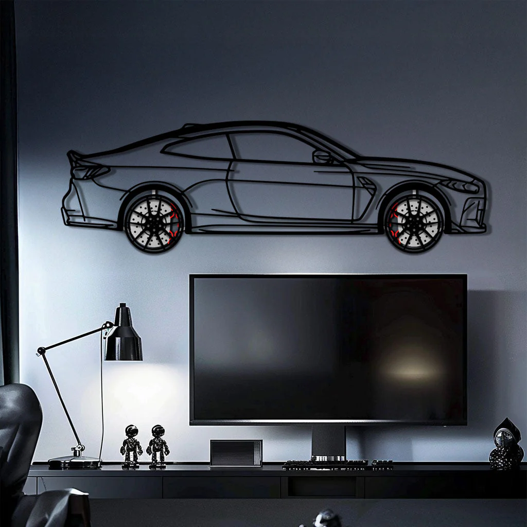 BMW M4 CSL Metal Car Wall Art with Rotating Wheels - Limited Edition G82 Silhouette - Interactive Automotive Wall Art - KAFMEKA108 - Image 2