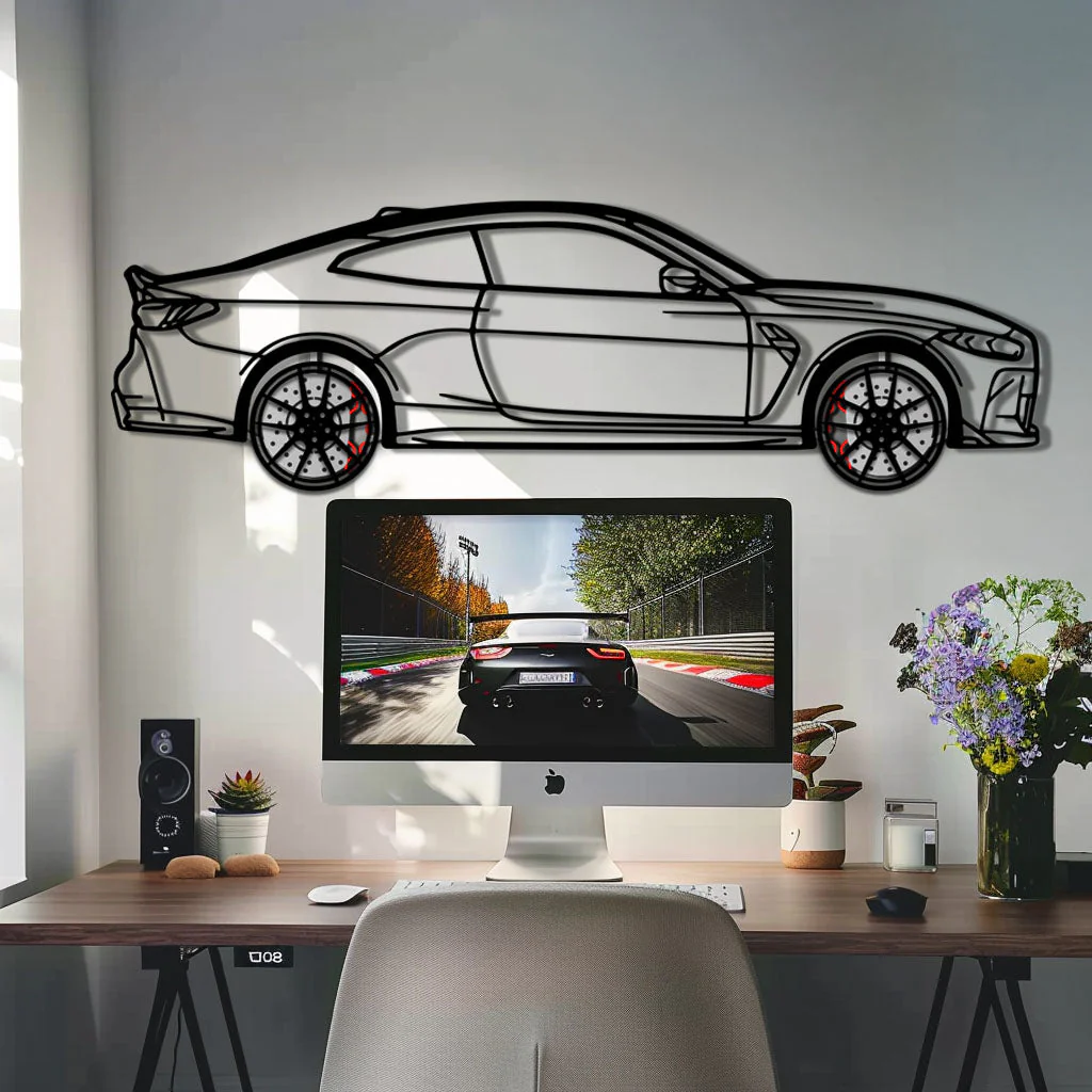 BMW M4 CSL Metal Car Wall Art with Rotating Wheels - Limited Edition G82 Silhouette - Interactive Automotive Wall Art - KAFMEKA108 - Image 9
