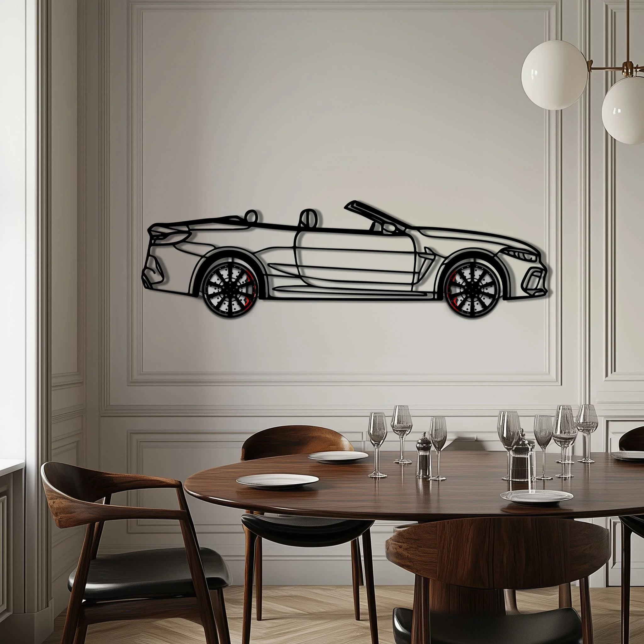 BMW M8 Competition Metal Car Wall Art with Rotating Wheels - M Power Luxury Silhouette - Interactive Automotive Wall Art - KAFMEKA109 - Image 4