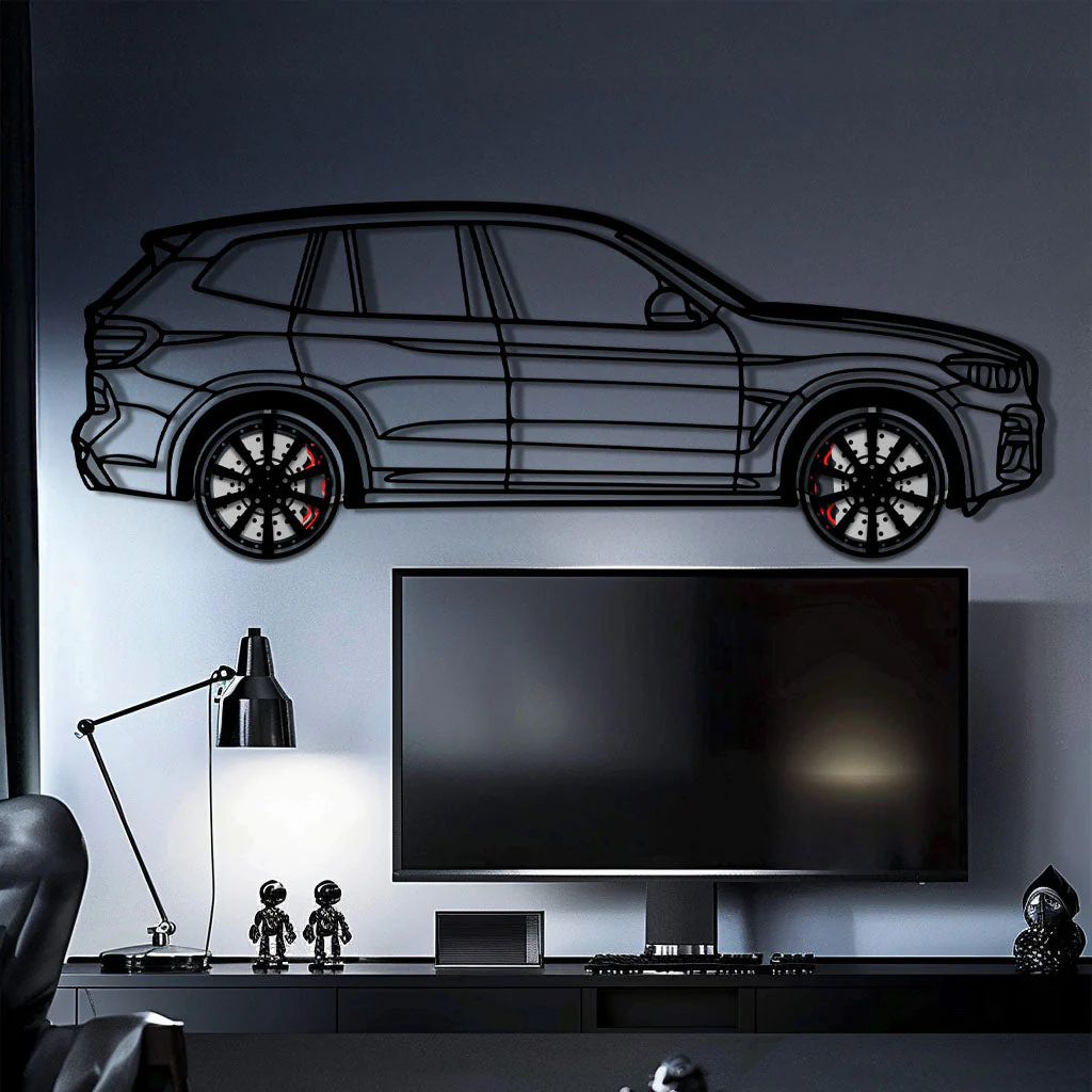 BMW X3 Metal Car Wall Art with Rotating Wheels - Modern SAV Silhouette Decor - Interactive Automotive Wall Art - KAFMEKA110 - Image 2