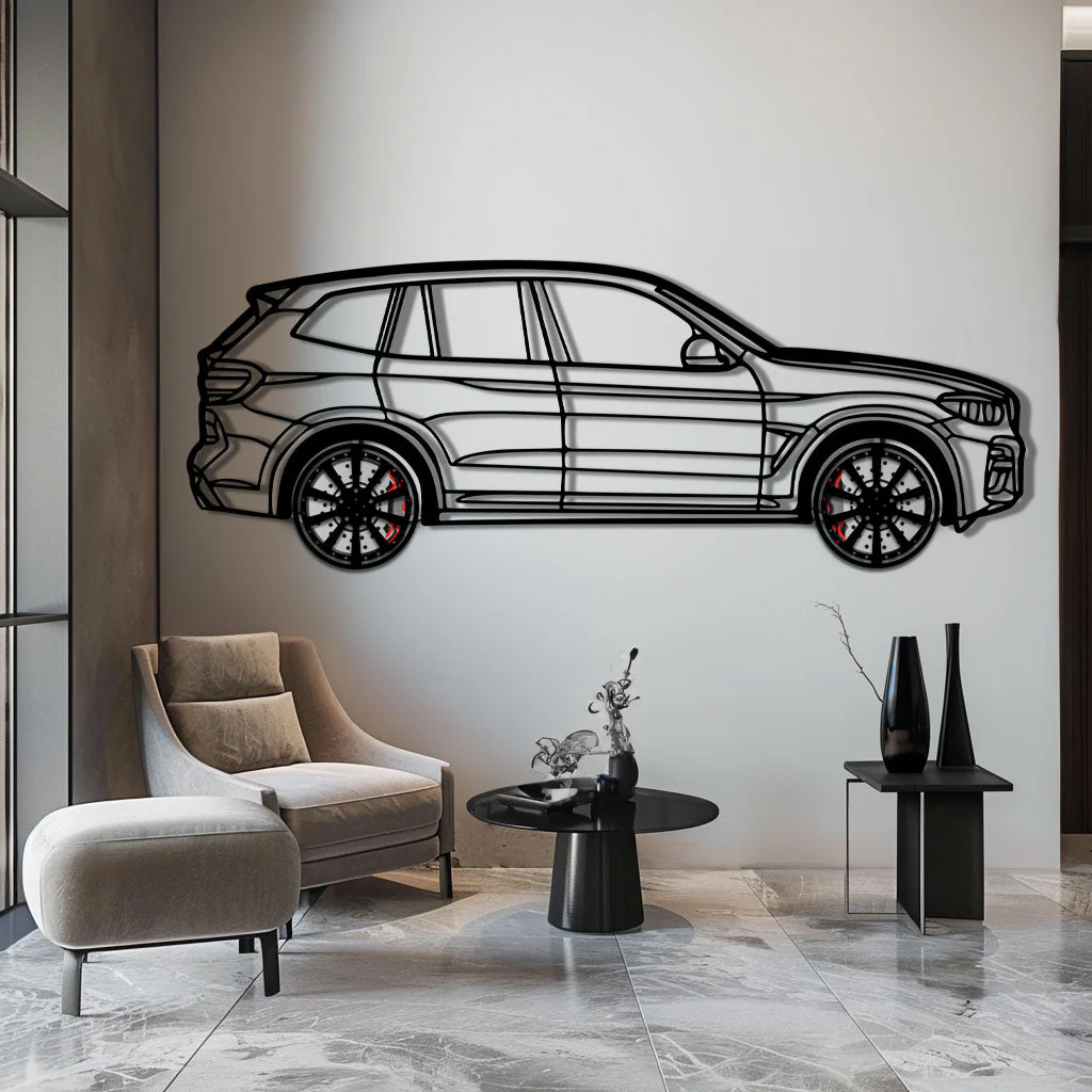 BMW X3 Metal Car Wall Art with Rotating Wheels - Modern SAV Silhouette Decor - Interactive Automotive Wall Art - KAFMEKA110 - Image 5
