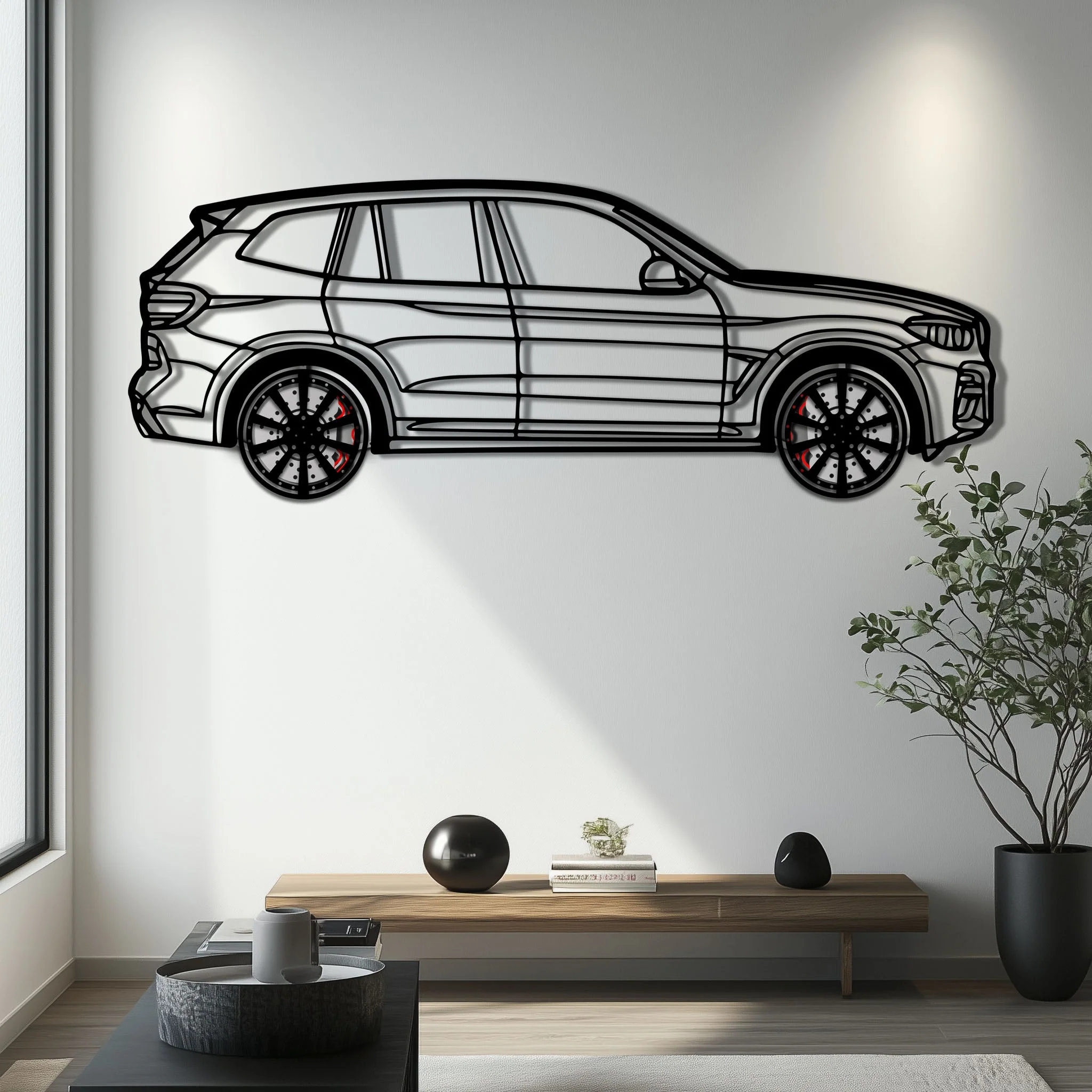 BMW X3 Metal Car Wall Art with Rotating Wheels - Modern SAV Silhouette Decor - Interactive Automotive Wall Art - KAFMEKA110 - Image 7