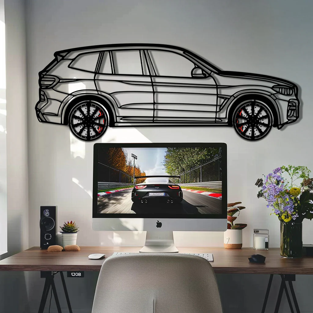 BMW X3 Metal Car Wall Art with Rotating Wheels - Modern SAV Silhouette Decor - Interactive Automotive Wall Art - KAFMEKA110 - Image 9