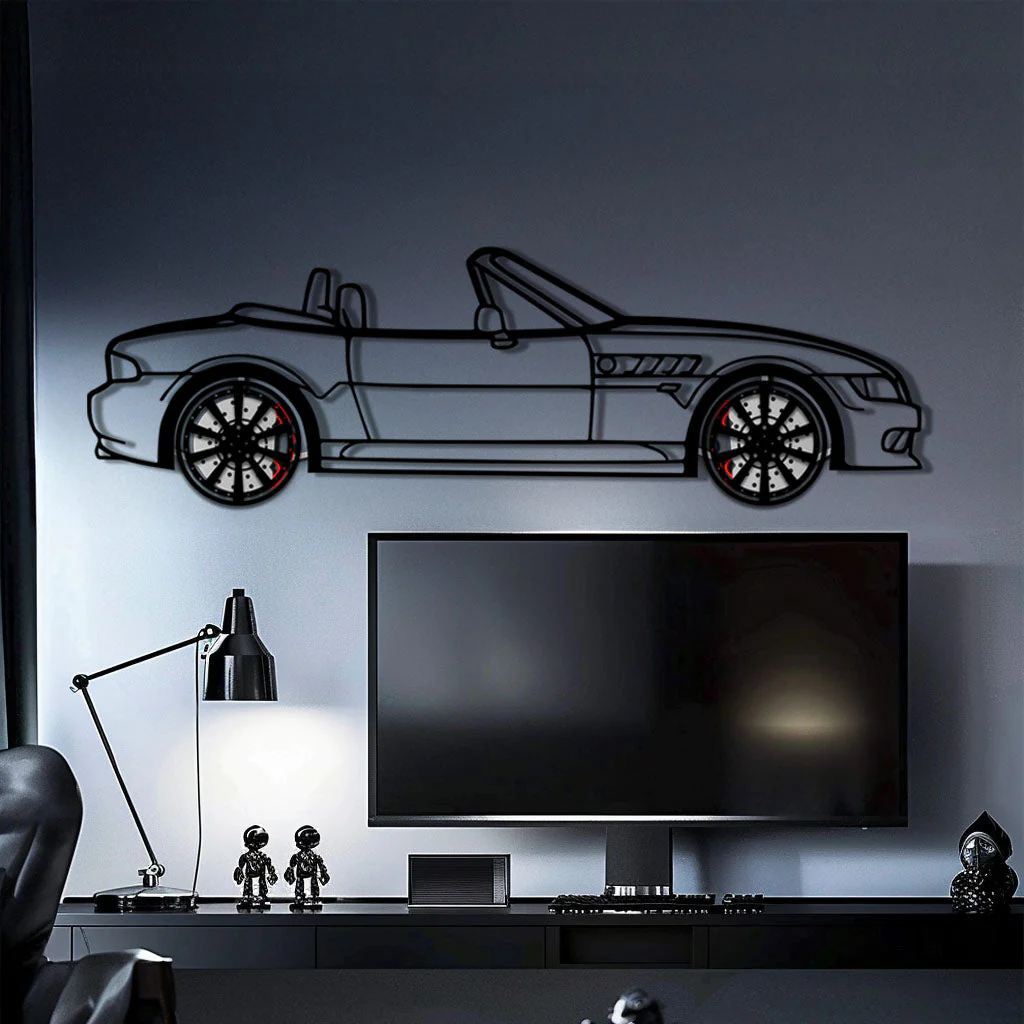 BMW Z3 Metal Car Wall Art with Rotating Wheels - Classic Roadster Silhouette Decor - Interactive Automotive Wall Art - KAFMEKA112 - Image 2