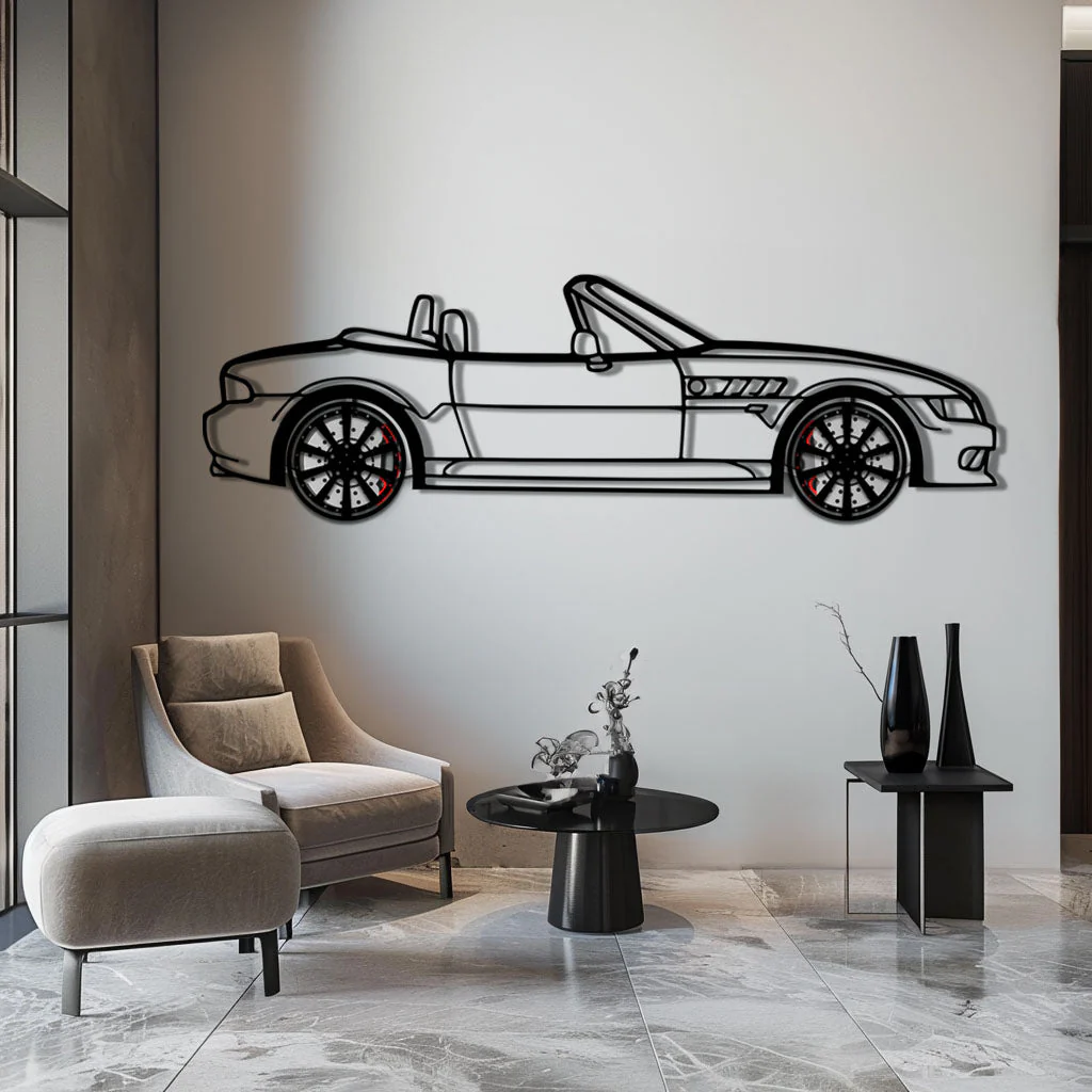 BMW Z3 Metal Car Wall Art with Rotating Wheels - Classic Roadster Silhouette Decor - Interactive Automotive Wall Art - KAFMEKA112 - Image 5