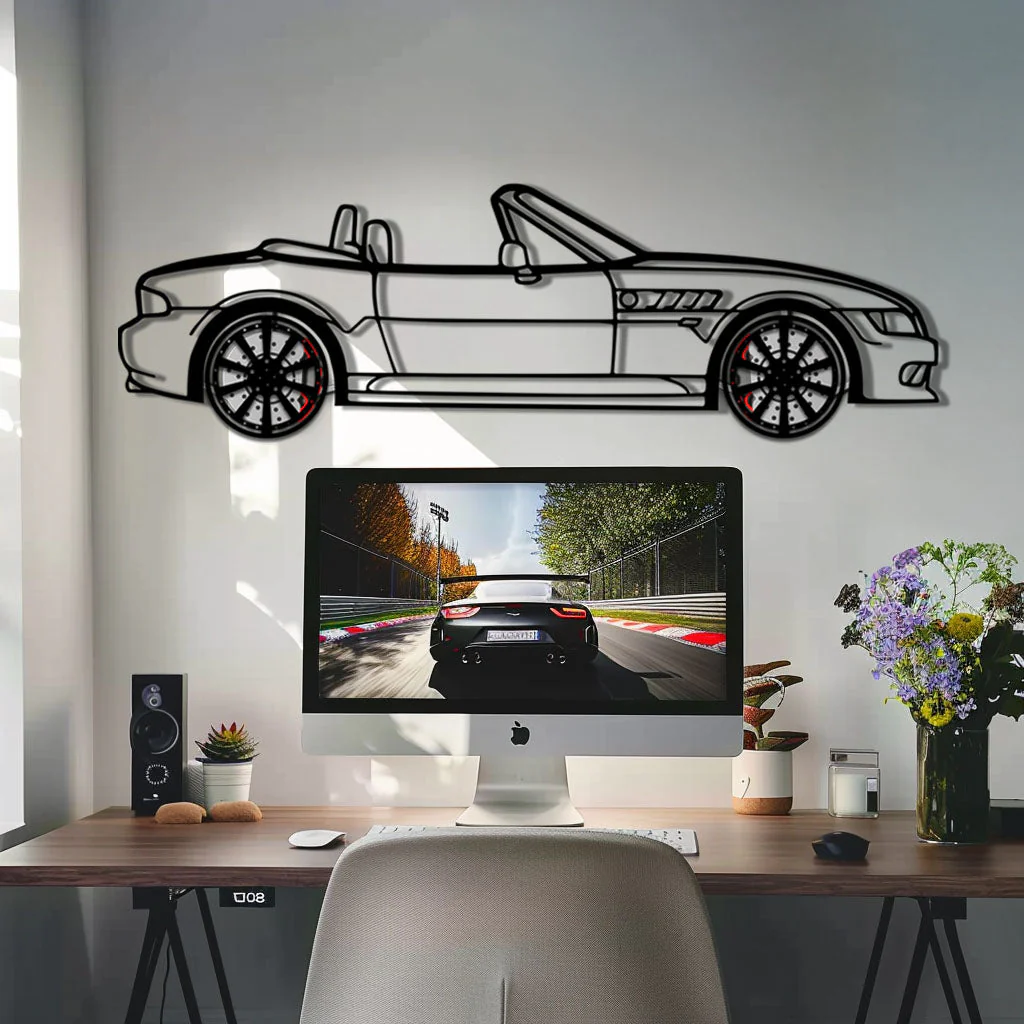 BMW Z3 Metal Car Wall Art with Rotating Wheels - Classic Roadster Silhouette Decor - Interactive Automotive Wall Art - KAFMEKA112 - Image 9