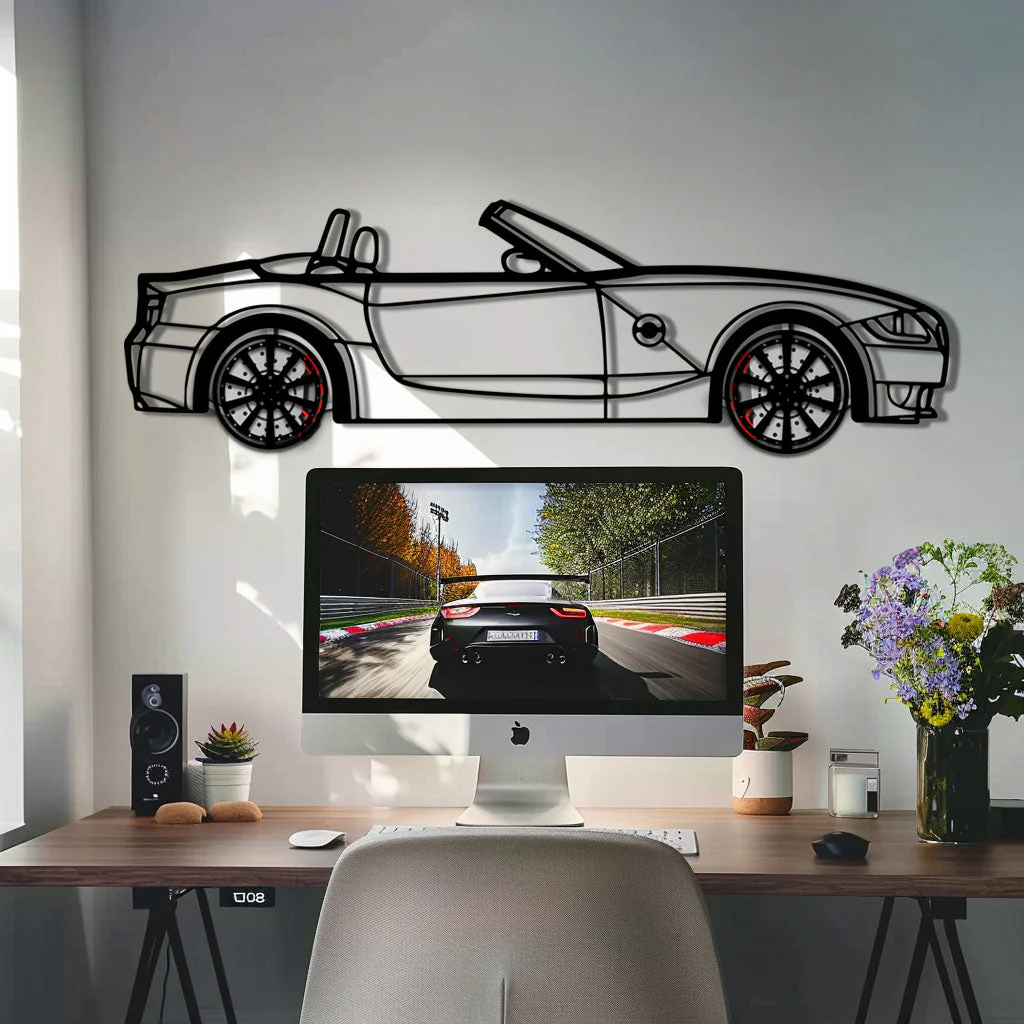 BMW Z4 M Roadster Metal Car Wall Art with Rotating Wheels - M Power Silhouette Decor - Interactive Automotive Wall Art - KAFMEKA114 - Image 9