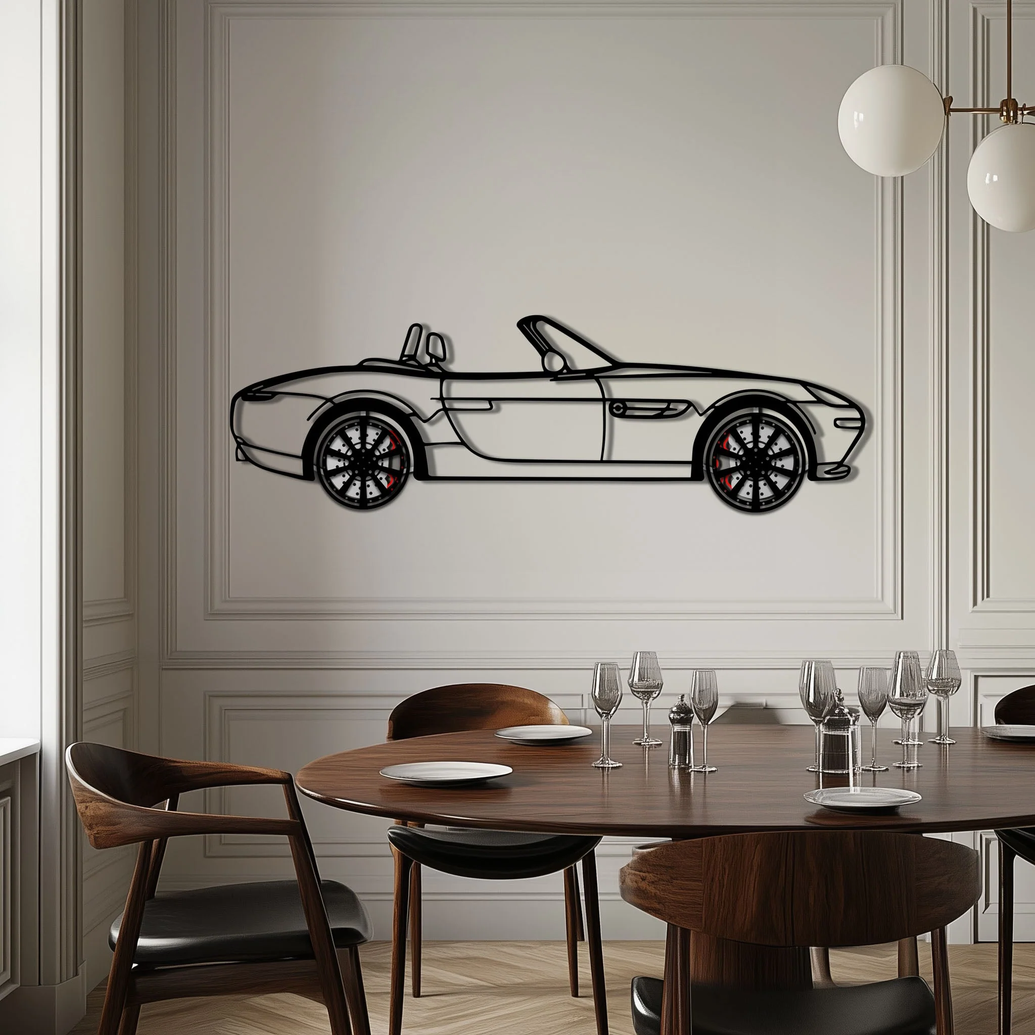 BMW Z8 Metal Car Wall Art with Rotating Wheels - Classic Luxury Roadster Silhouette - Interactive Automotive Wall Decor - KAFMEKA115 - Image 4