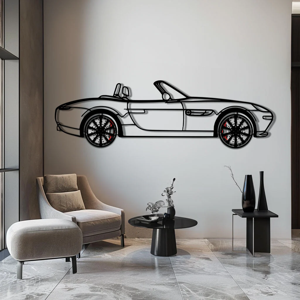 BMW Z8 Metal Car Wall Art with Rotating Wheels - Classic Luxury Roadster Silhouette - Interactive Automotive Wall Decor - KAFMEKA115 - Image 5